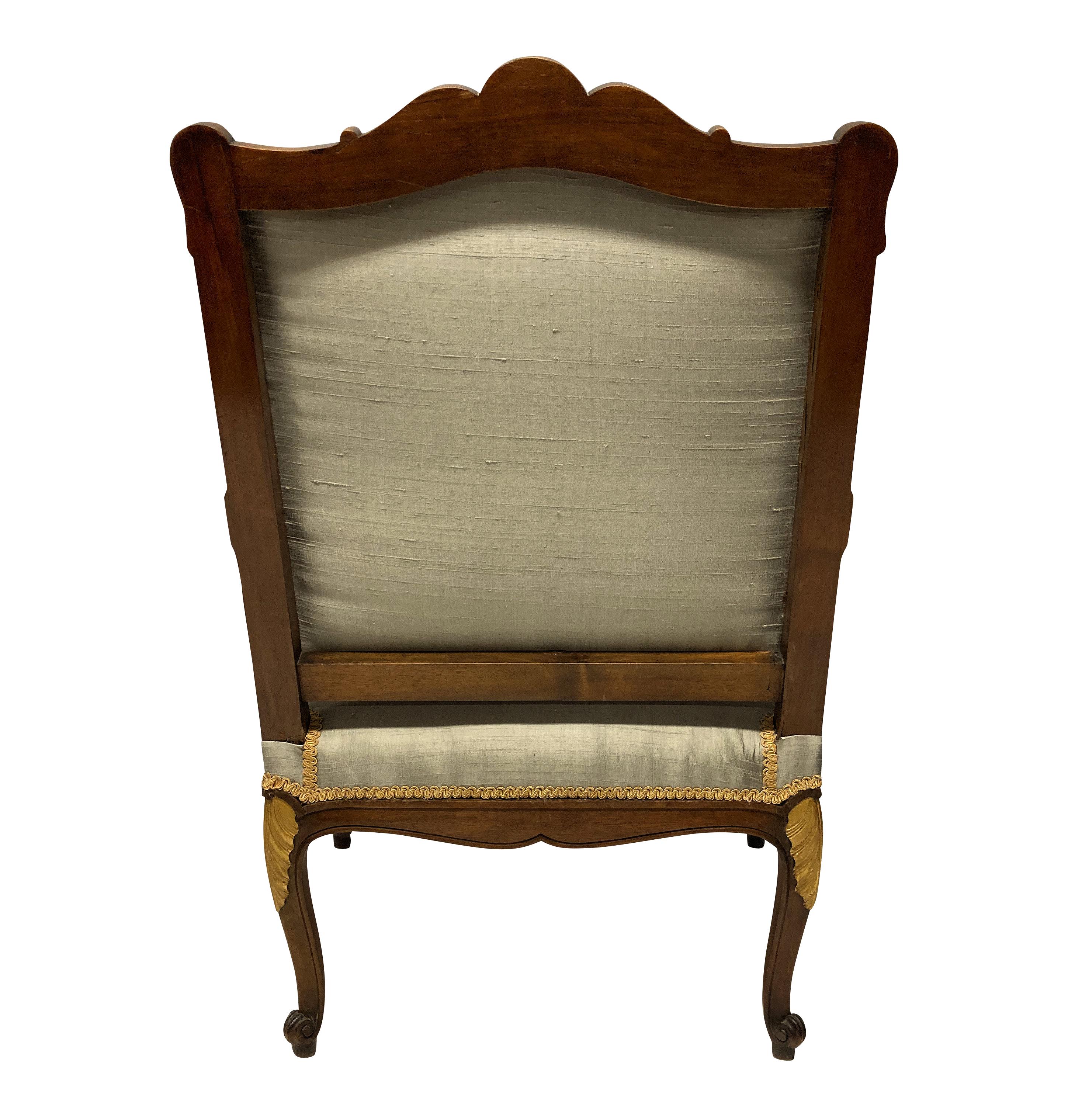 Walnut and Parcel-Gilt Louis XV Style Armchair In Good Condition In London, GB