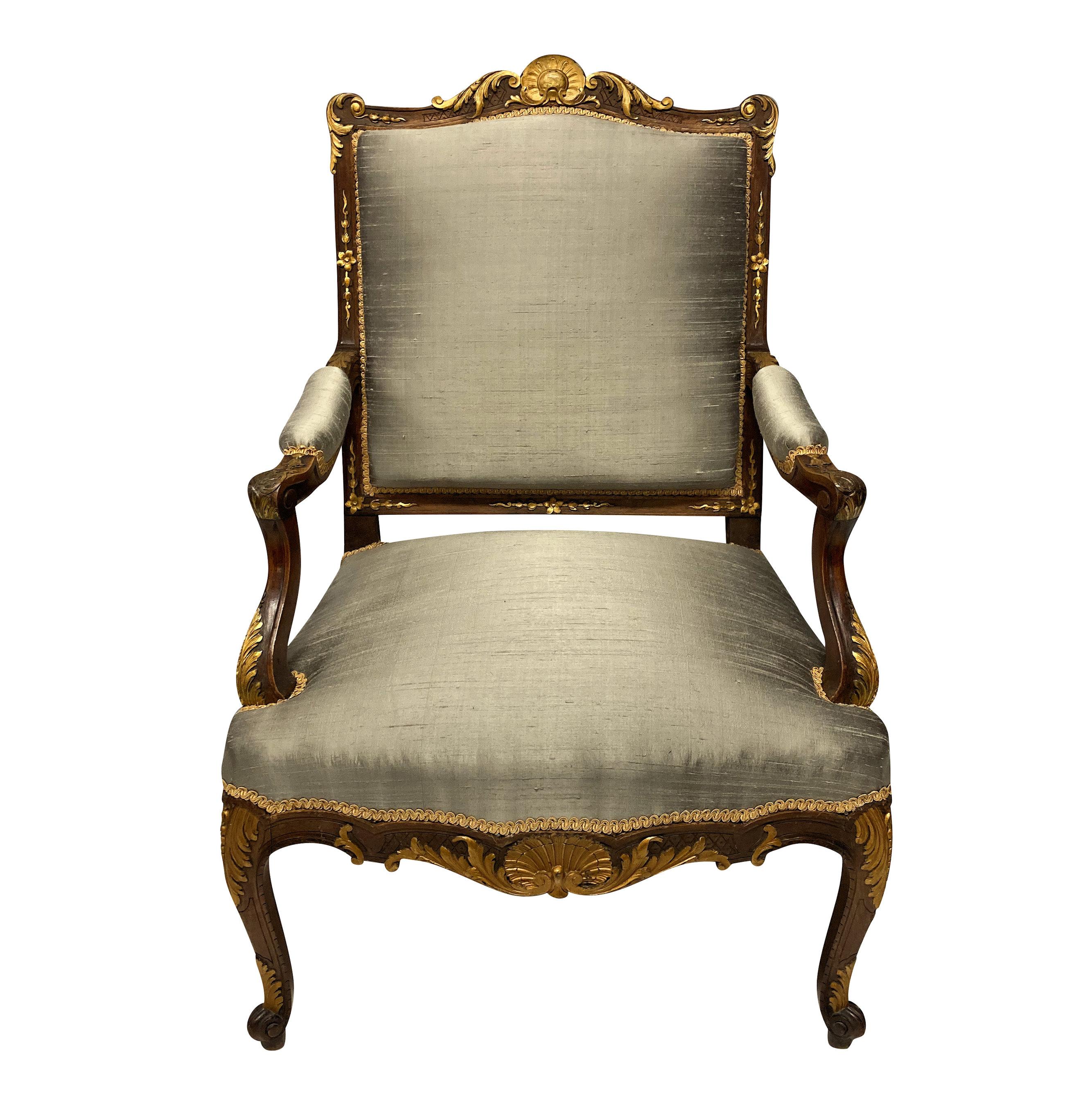 Walnut and Parcel-Gilt Louis XV Style Armchair 1