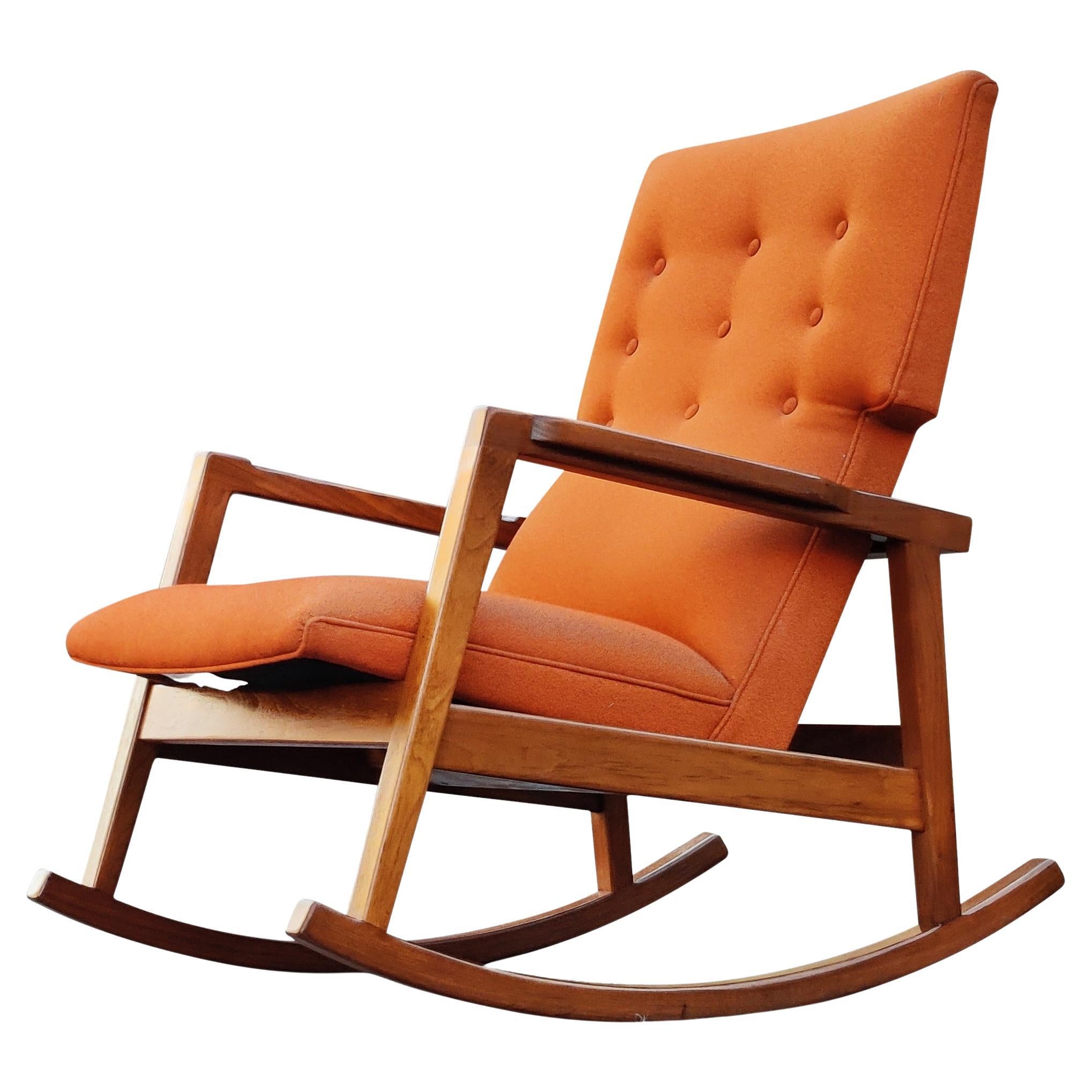 Walnut and Persimmon Ducale Wool Fabric Rocking Chair by Design within Reach MCM For Sale