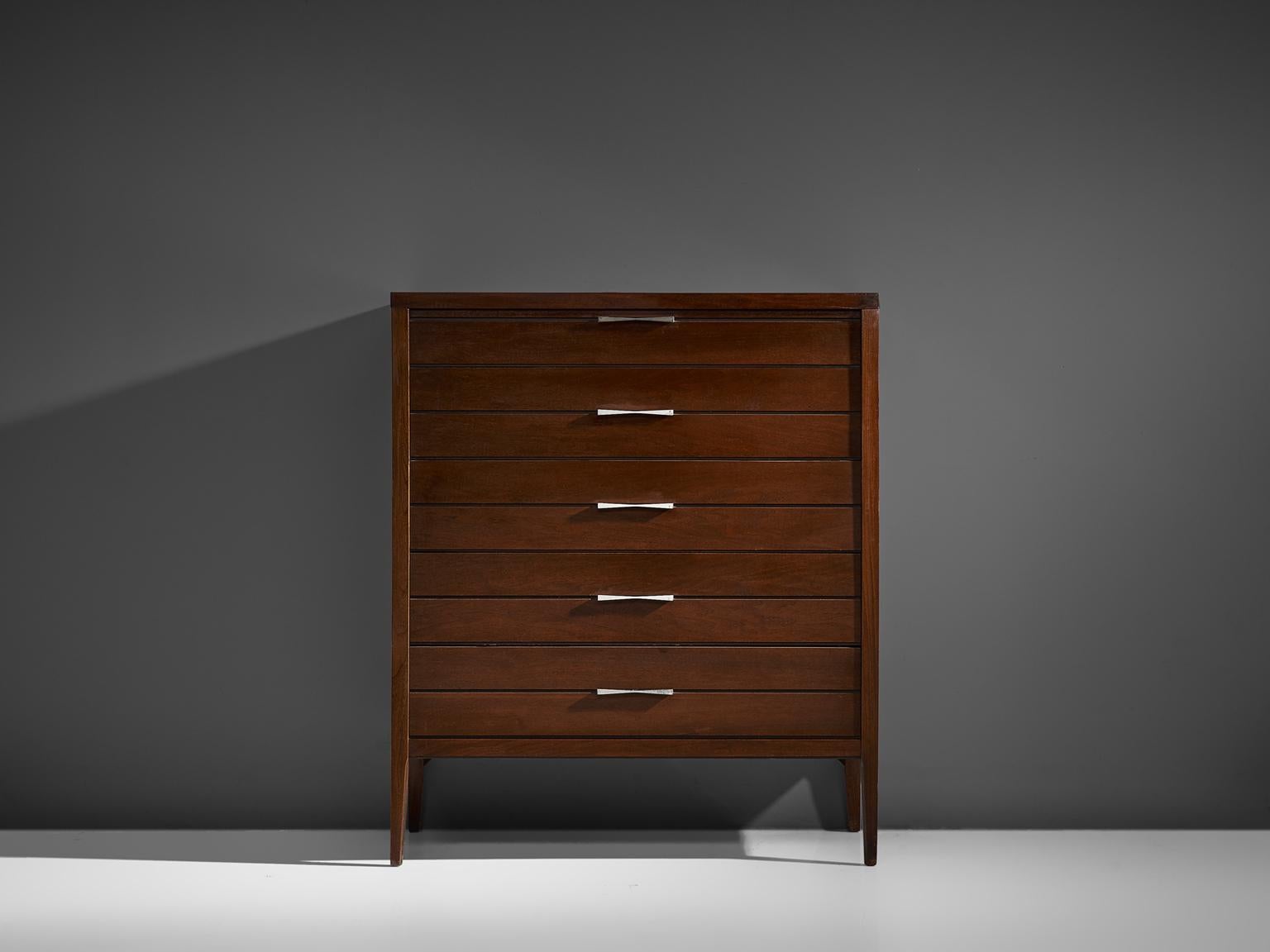 Mid-Century Modern Walnut and Rosewood Chest of Drawers, circa 1950