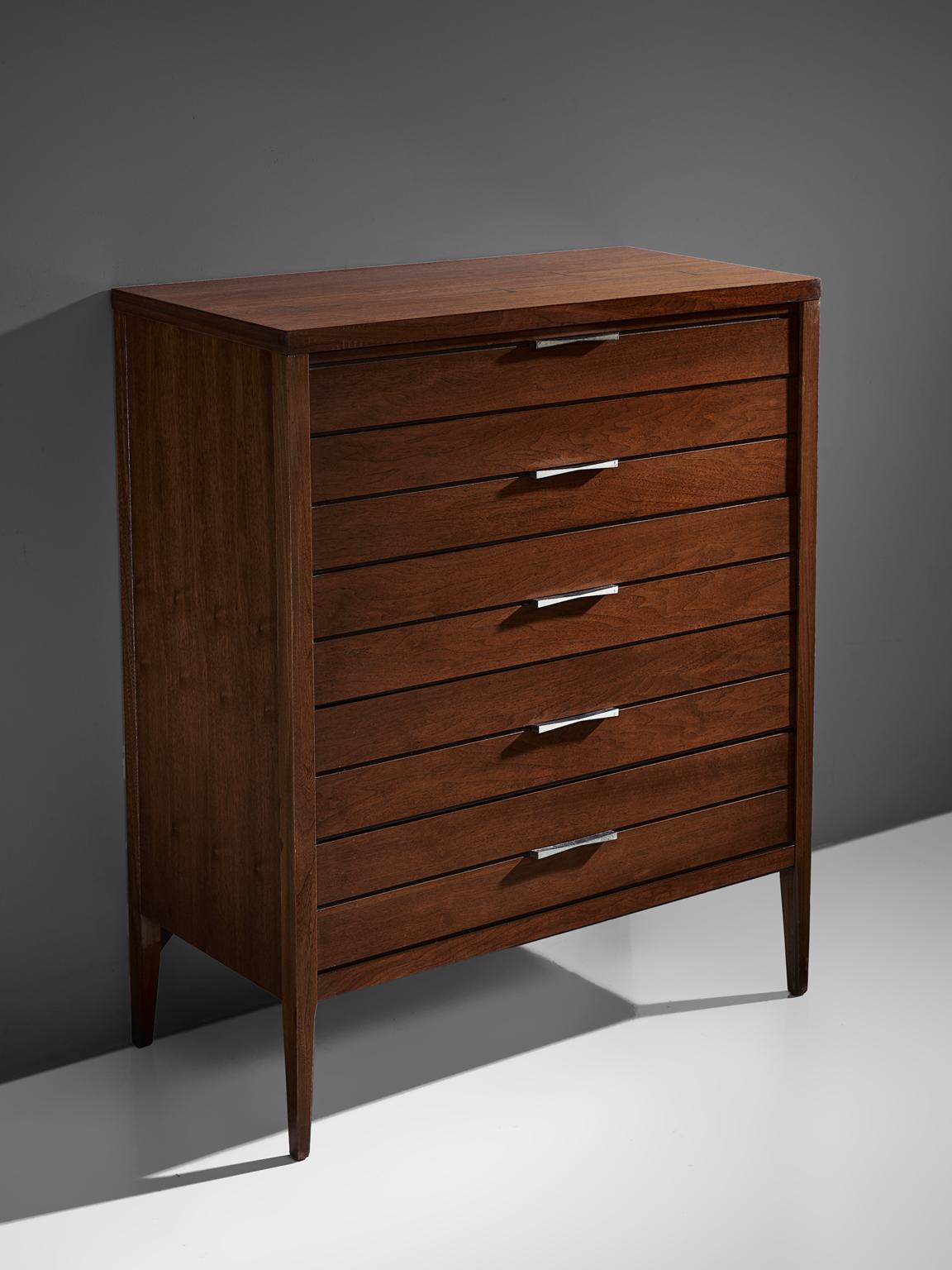American Walnut and Rosewood Chest of Drawers, circa 1950