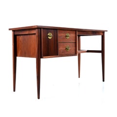Walnut and Rosewood Mid-Century Modern Desk with Brass Knobs