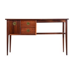 Walnut and Rosewood Mid-Century Modern Desk with Brass Knobs