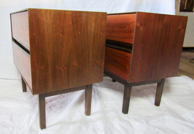 Walnut and Rosewood Nightstands by H. Paul Browning for Stanley