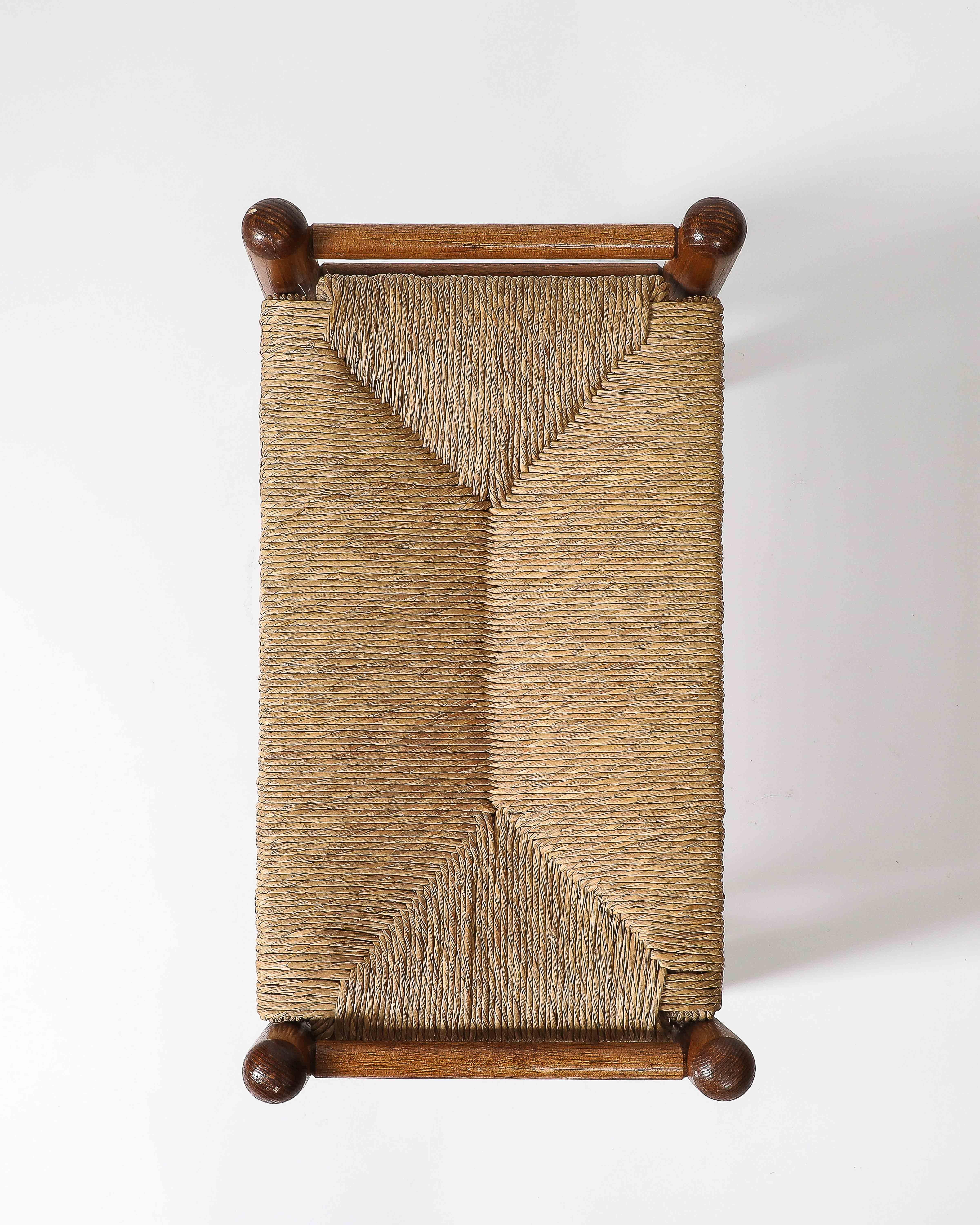 Walnut and Rush Stool, Denmark, c. 1950 For Sale 8