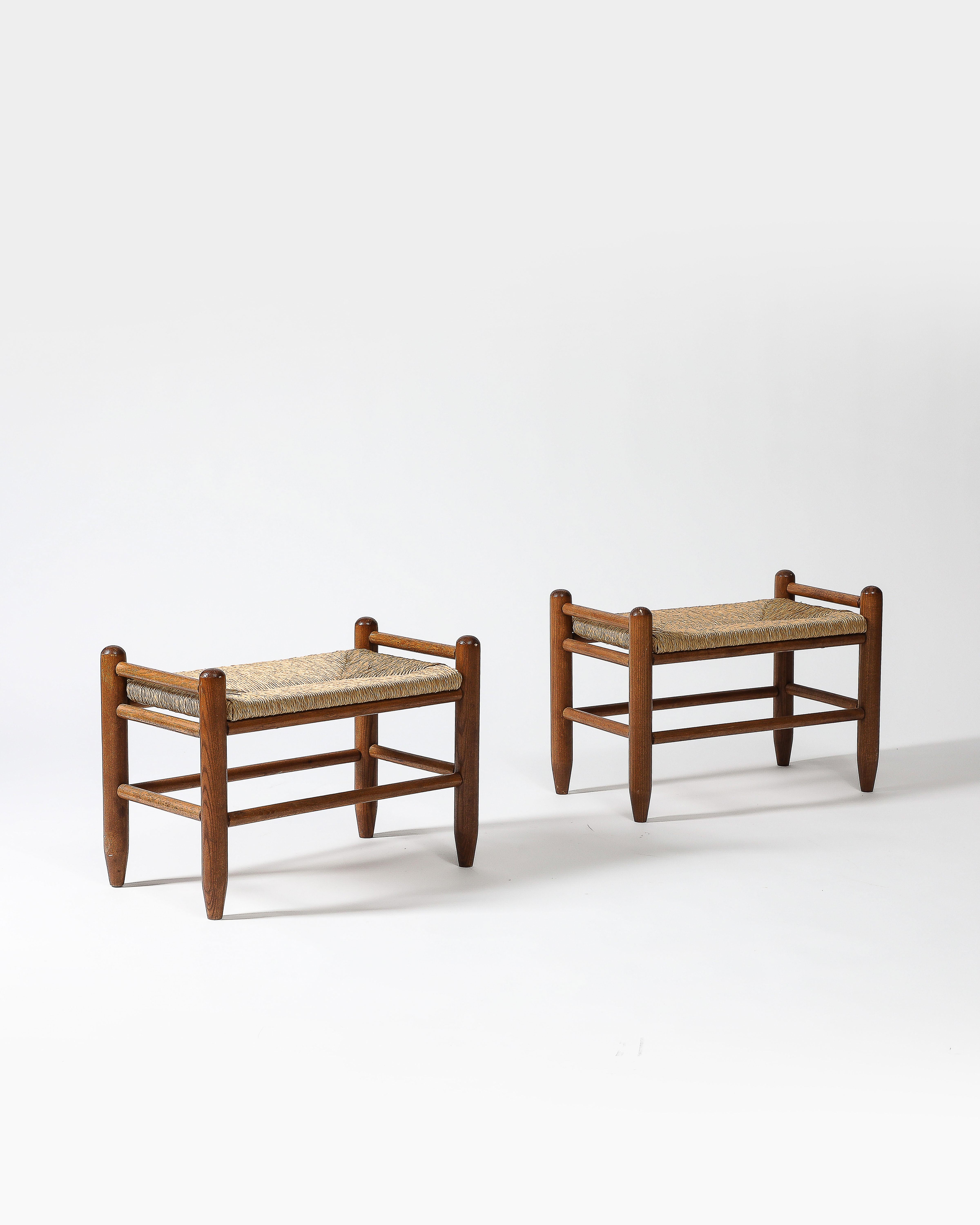 Mid-20th Century Walnut and Rush Stool, Denmark, c. 1950 For Sale