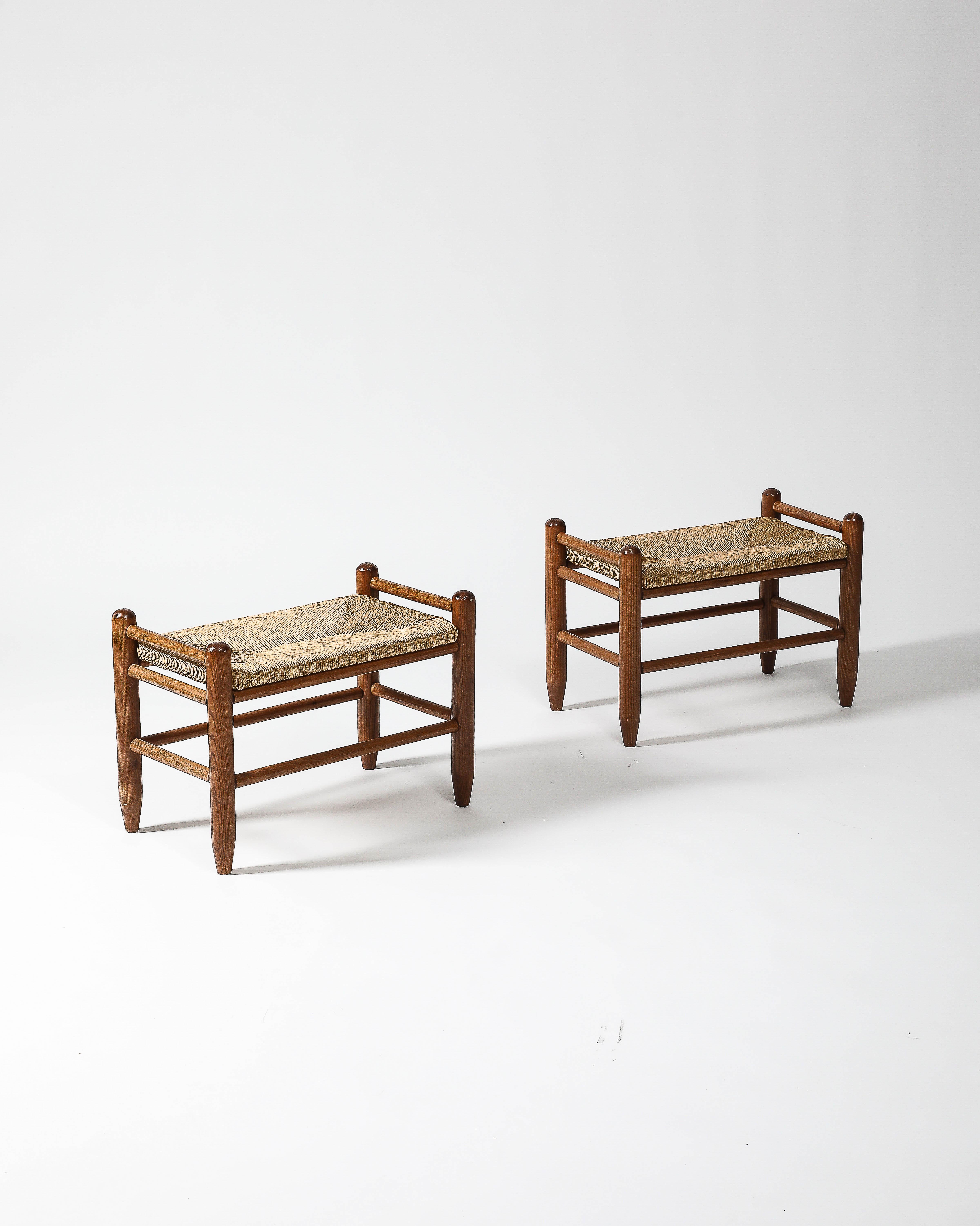 Walnut and Rush Stool, Denmark, c. 1950 For Sale 1