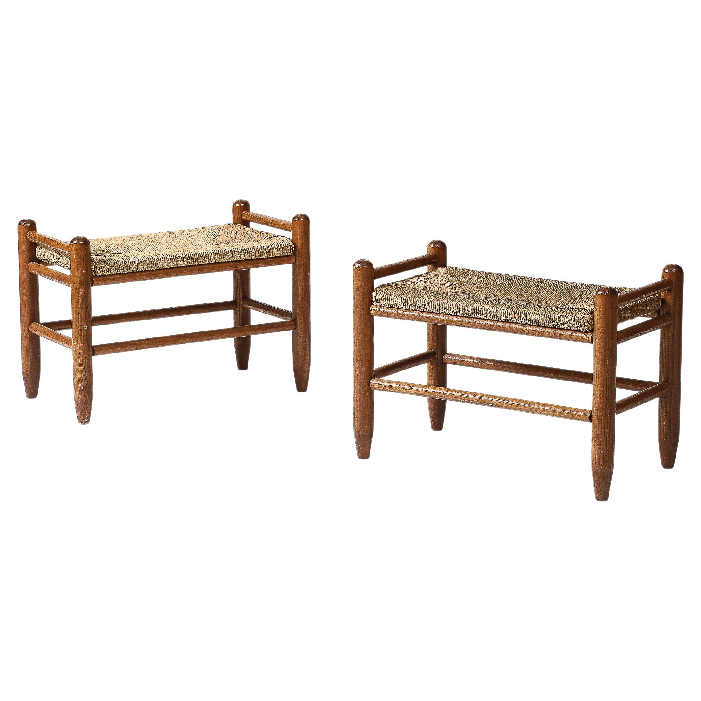 Walnut and Rush Stool, Denmark, c. 1950 For Sale