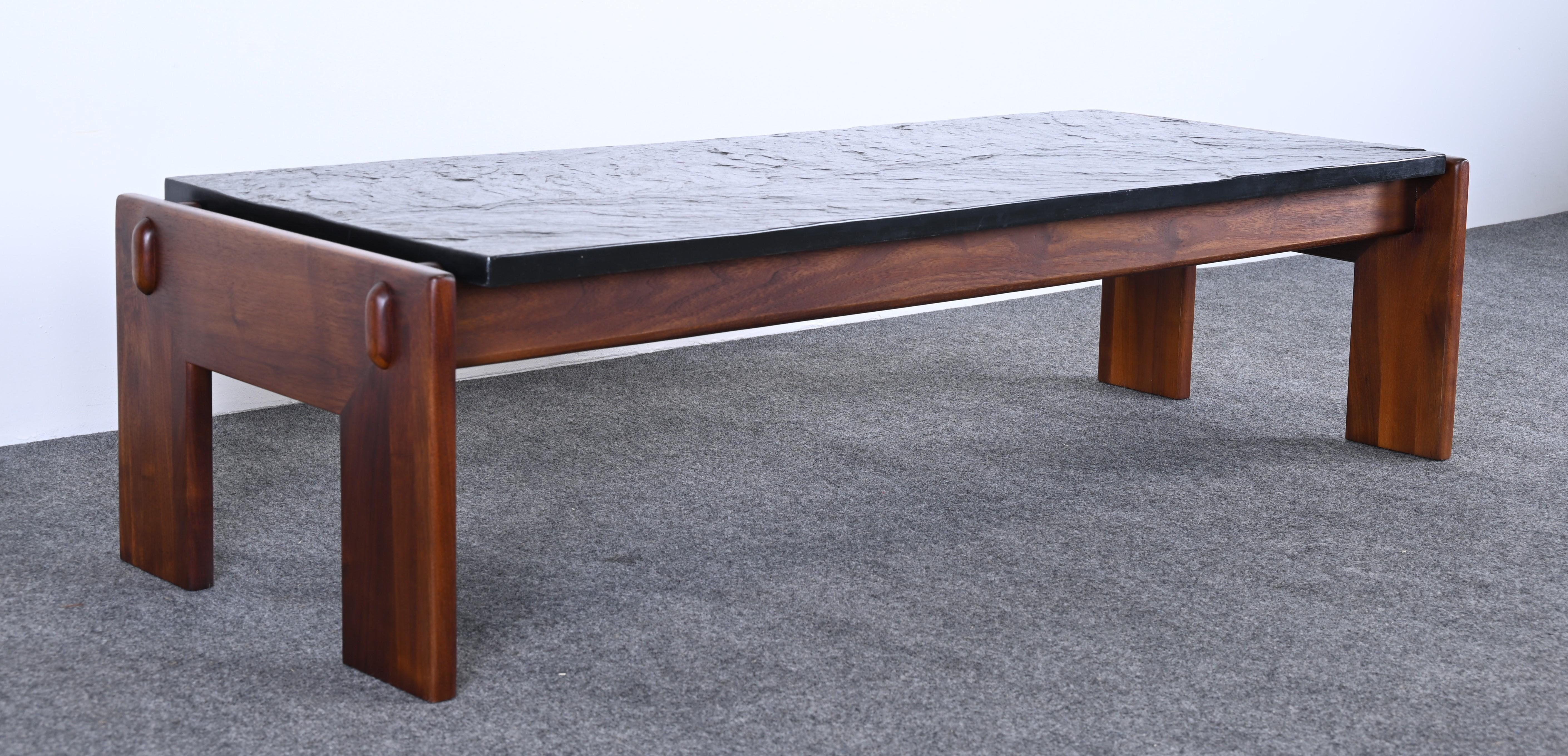 Walnut and Slate Coffee Table by Adrian Pearsall for Craft Associates, 1960s 4