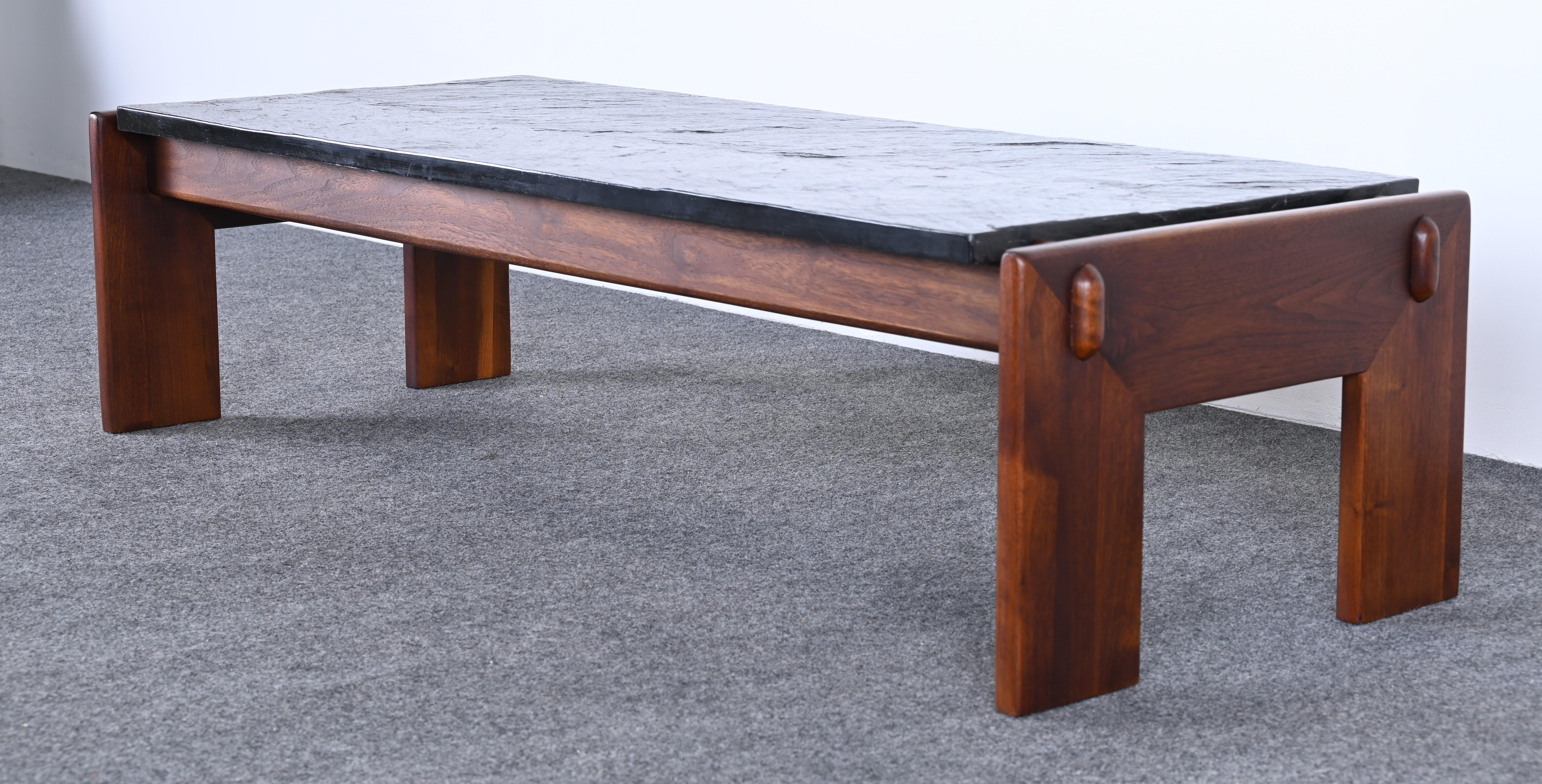 Mid-Century Modern Walnut and Slate Coffee Table by Adrian Pearsall for Craft Associates, 1960s