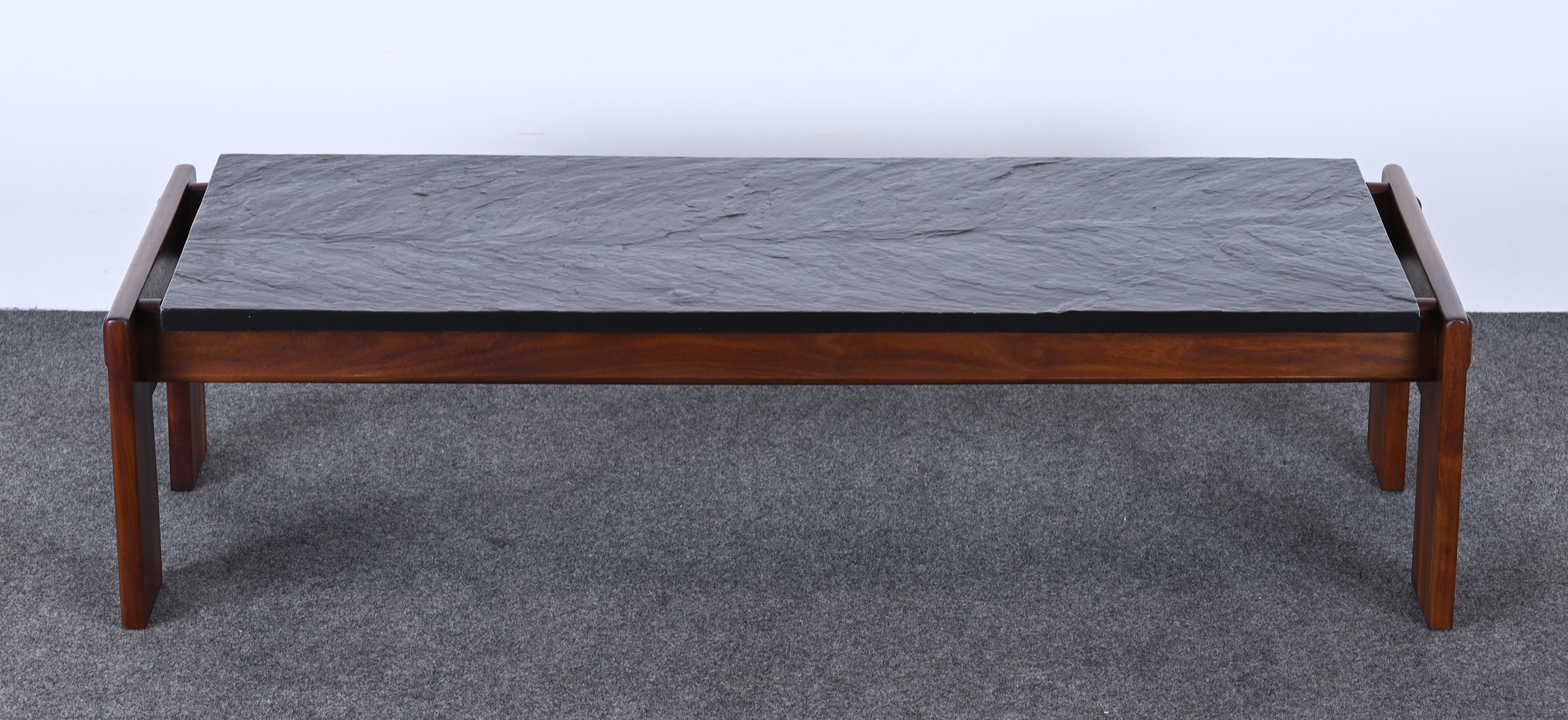 American Walnut and Slate Coffee Table by Adrian Pearsall for Craft Associates, 1960s