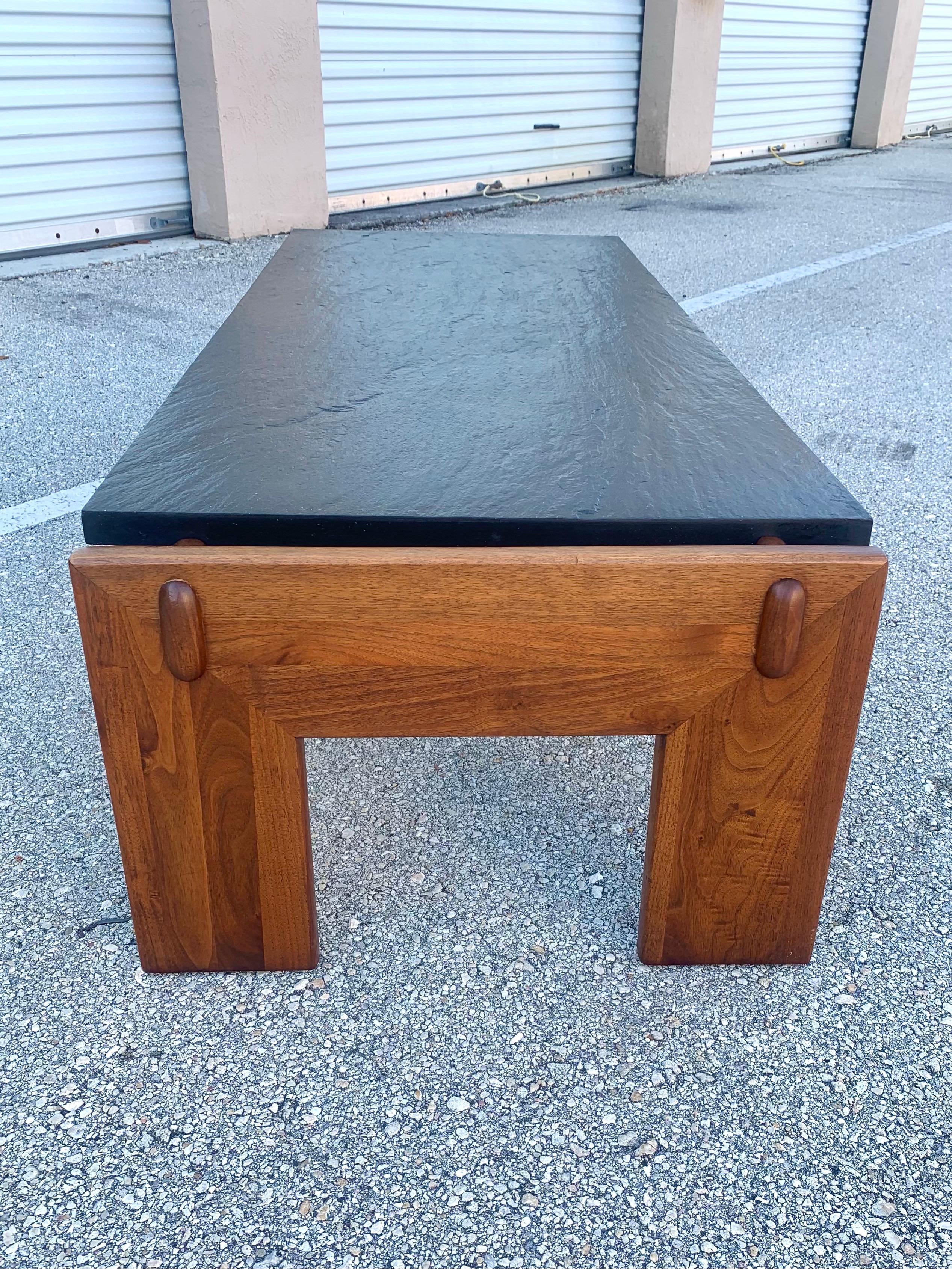 Mid-Century Modern Walnut and Slate Coffee Table by Adrian Pearsall