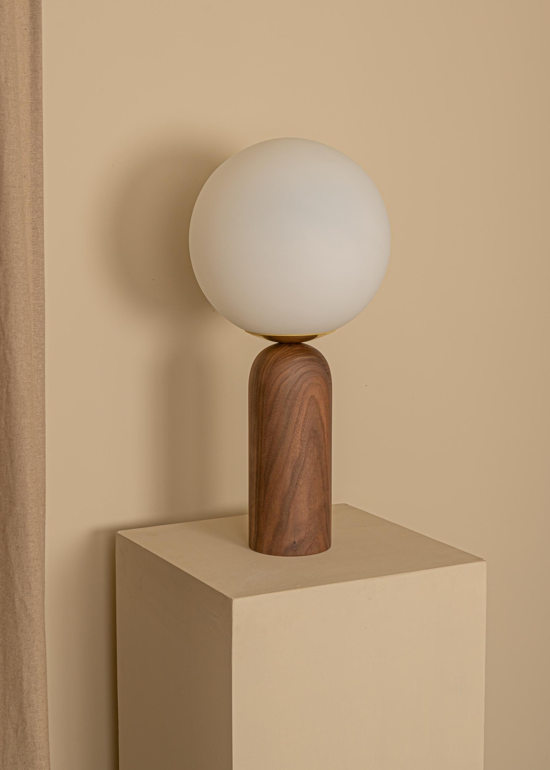 Spanish Walnut and Steel Atlas Table Lamp by Simone & Marcel For Sale