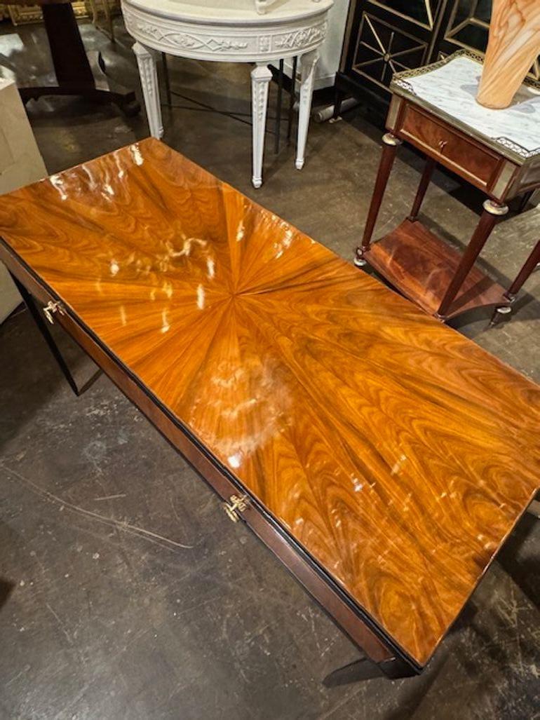 Italian Walnut and Steel Console After Jean Michele Frank For Sale