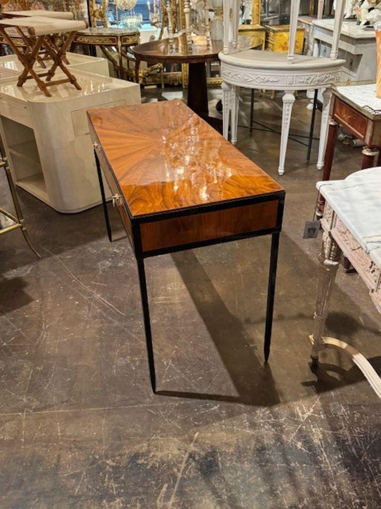 Contemporary Walnut and Steel Console After Jean Michele Frank For Sale
