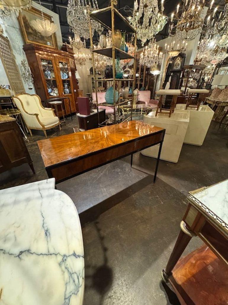 Walnut and Steel Console After Jean Michele Frank For Sale 1