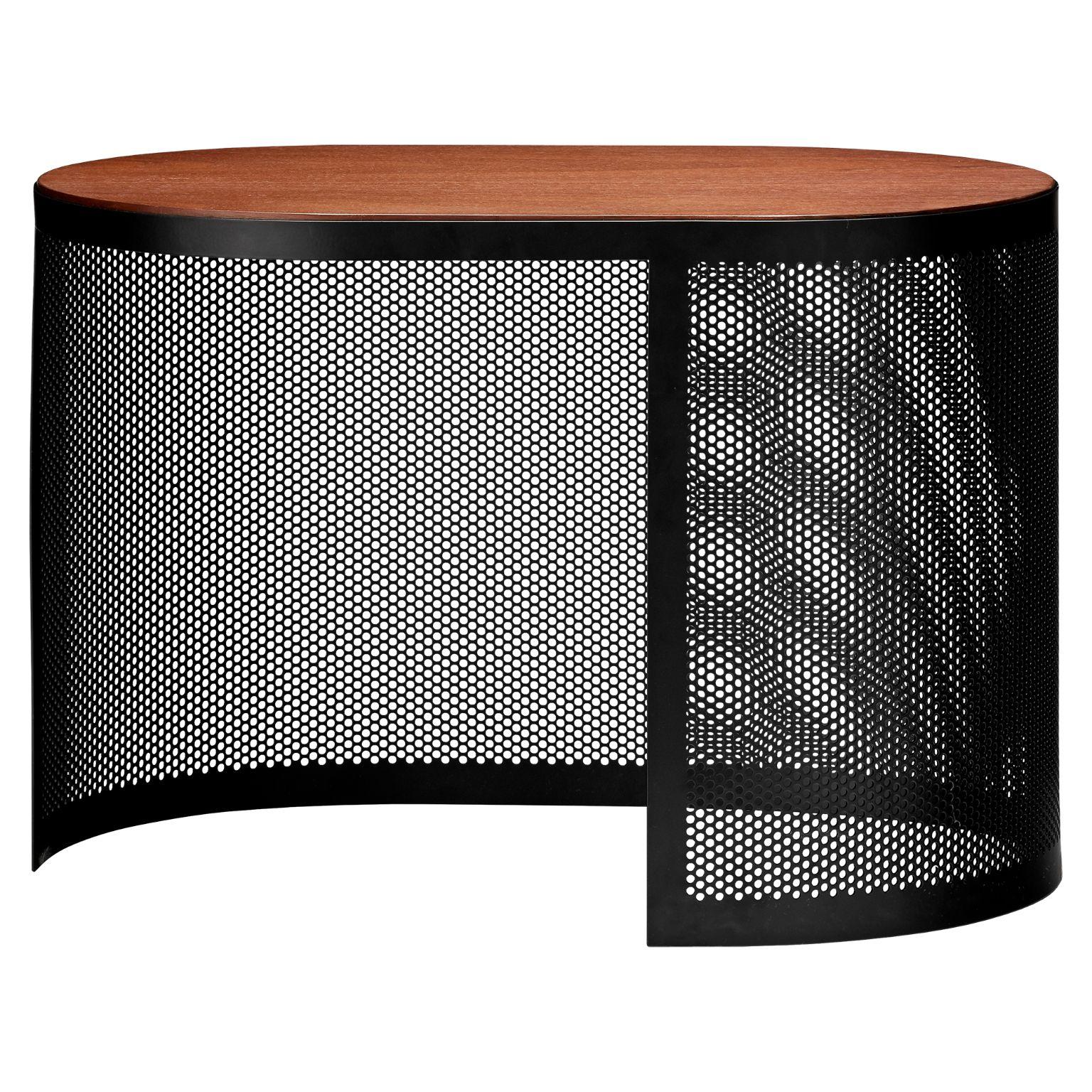 Walnut and steel contemporary medium side table
Dimensions: L 55 x W 35 x H 36.5 CM
Materials: Walnut, steel 

This tables can be placed in any room that calls for extra creative space. They are made of perforated metal in black and have either