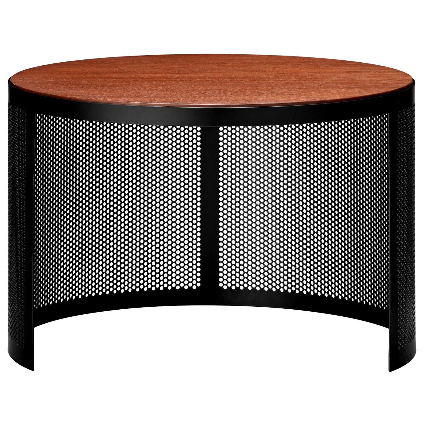 Walnut and Steel Contemporary Small Side Table For Sale