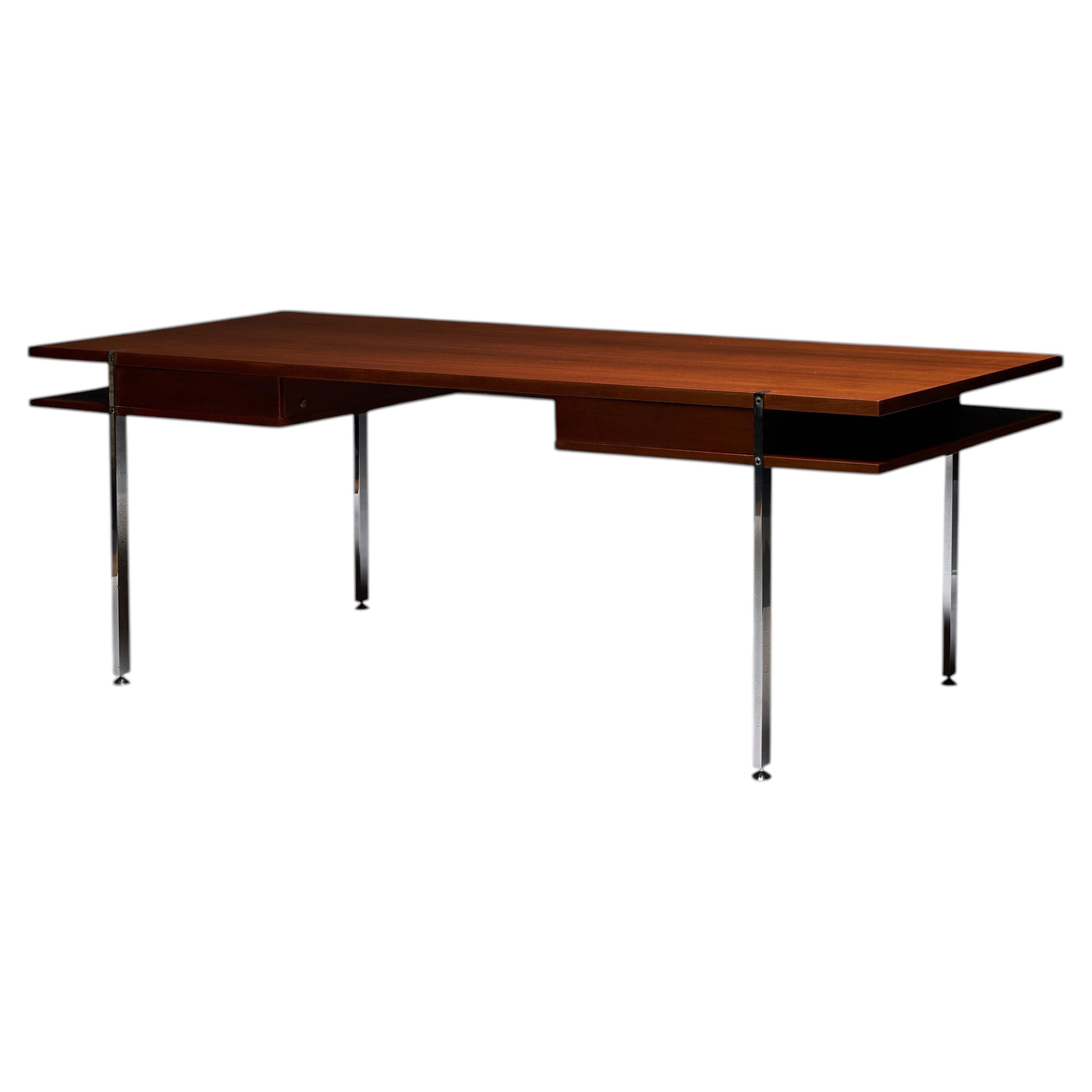 Walnut and Steel Desk in the Manner of Hans J. Wegner, Denmark, c. 1960 For Sale