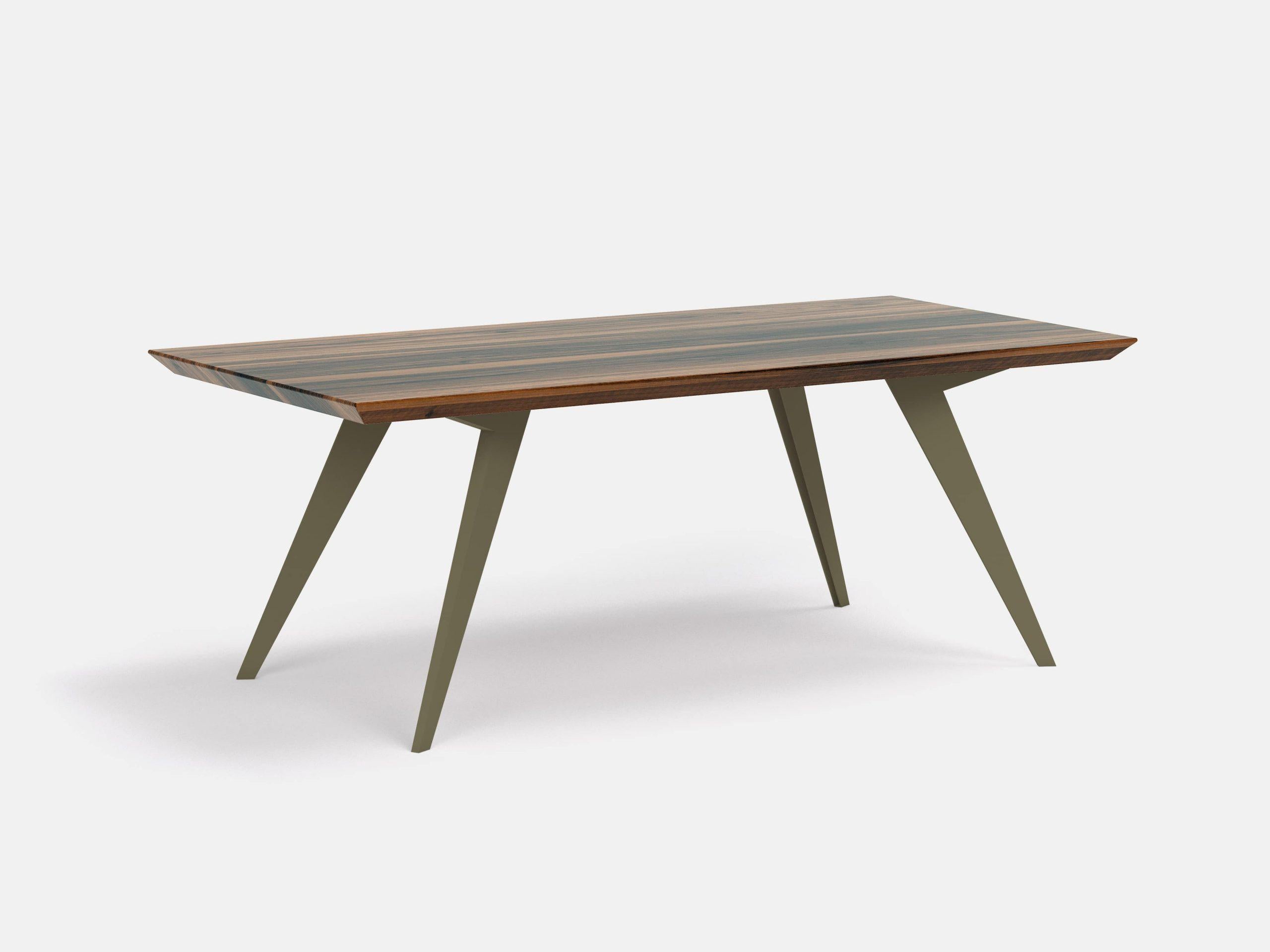 Table de salle à manger minimaliste 160 en noyer et acier 
Dimensions : L 160 x D 100 x H 75 cm
MATERIAL : Noyer américain 100% bois massif, pieds en acier

La table Roly-Poly est la preuve que le design permet de créer de la légèreté et de la