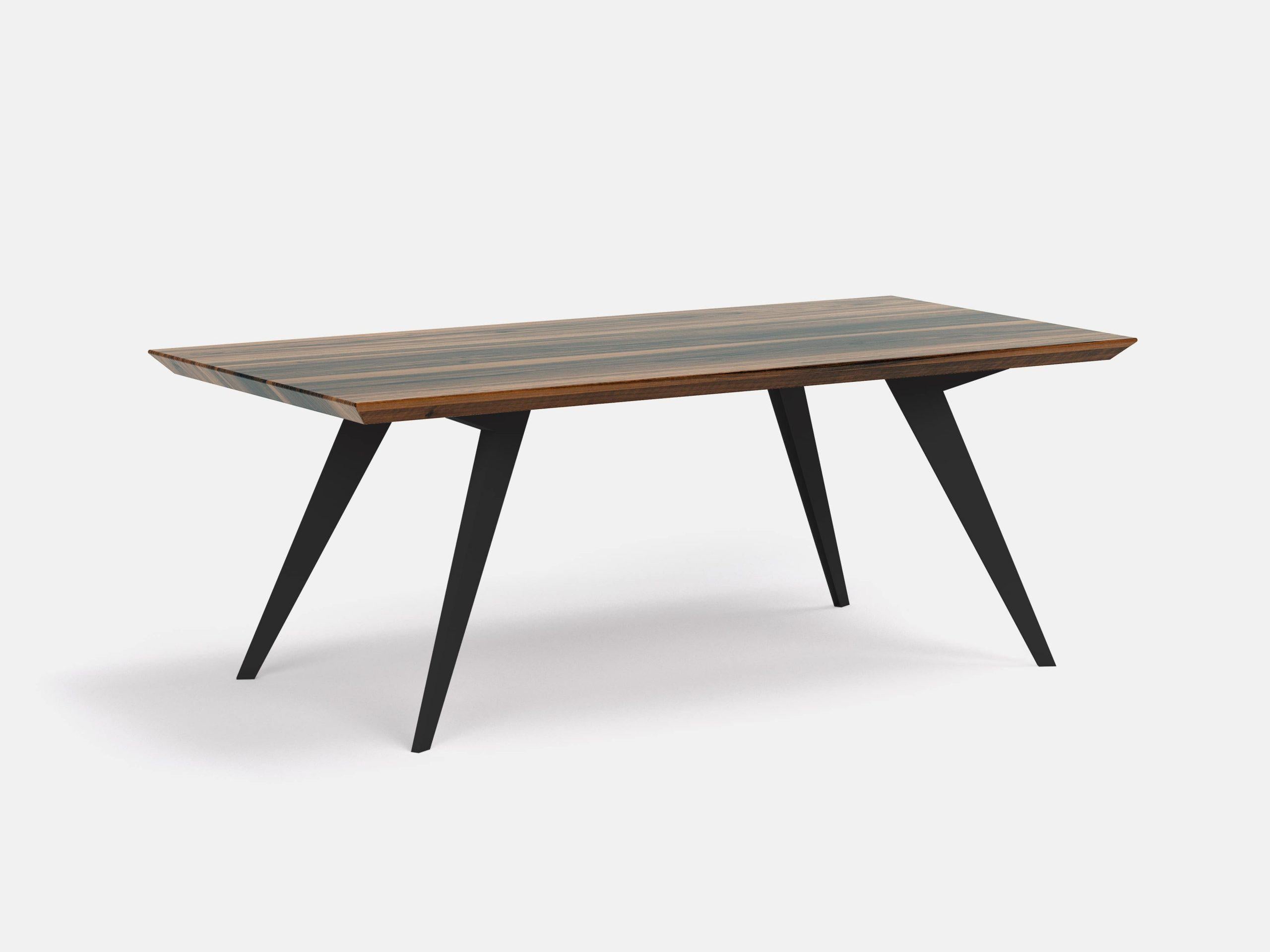 Table de salle à manger minimaliste 250 en noyer et acier 
Dimensions : L 250 x D 100 x H 75 cm
MATERIAL : Noyer américain 100% bois massif, pieds en acier

La table Roly-Poly est la preuve que le design permet de créer de la légèreté et de la