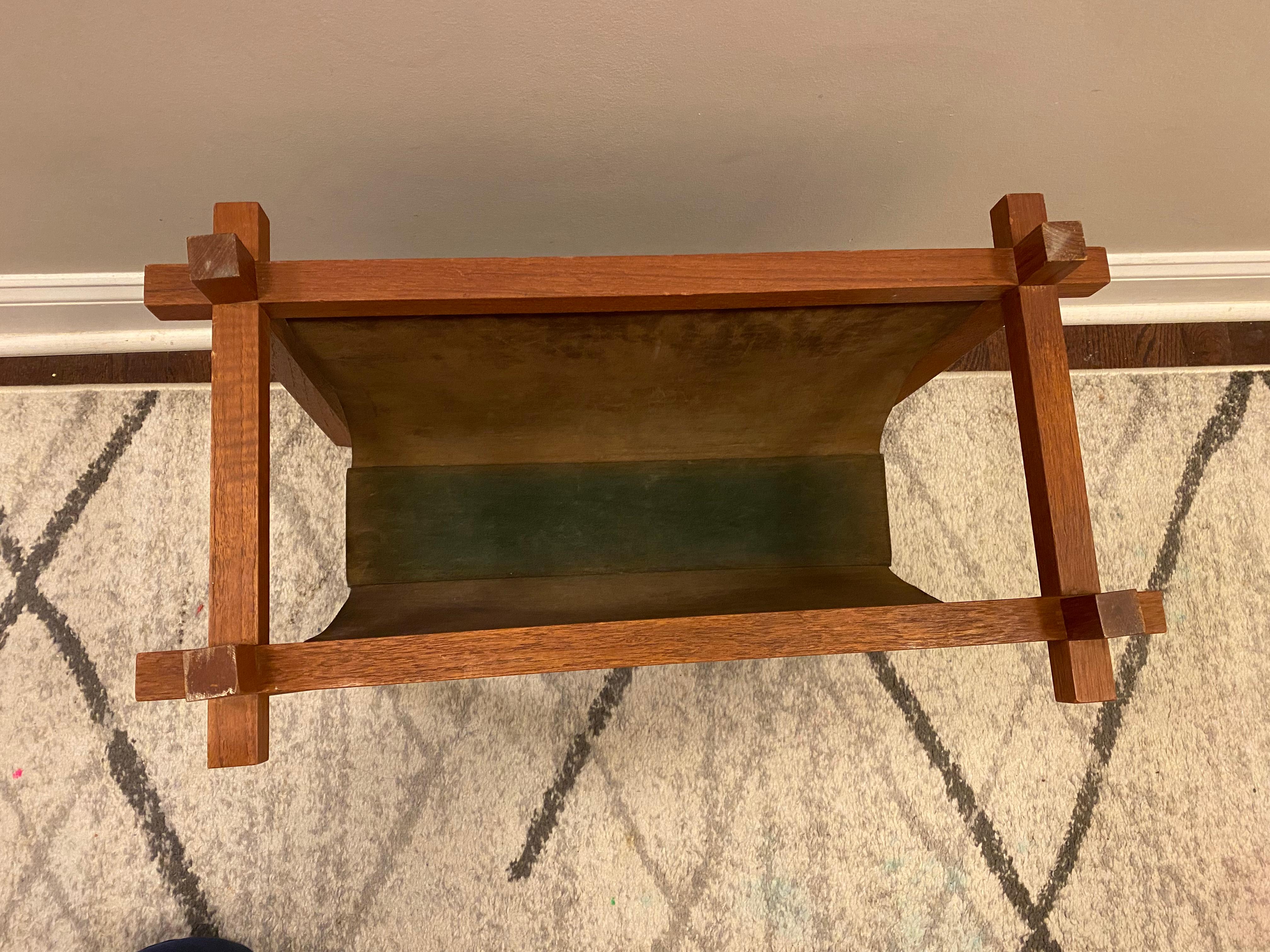 Woodwork Walnut and Suede Mid-Century Modern Magazine Rack For Sale