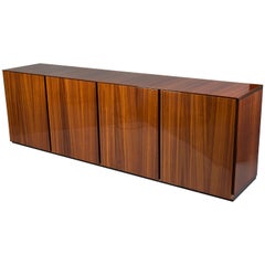 Walnut and Sycamore Veneered Sideboard, Italy, 1960s