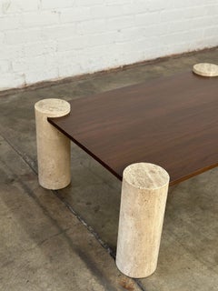 Walnut and Travertine Coffee Table