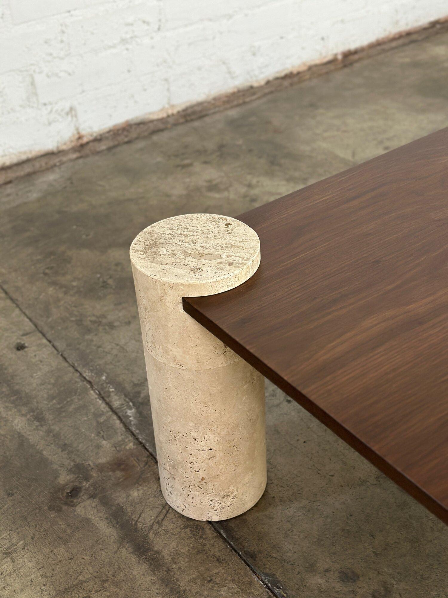 Mid-Century Modern Walnut and Travertine Coffee Table For Sale