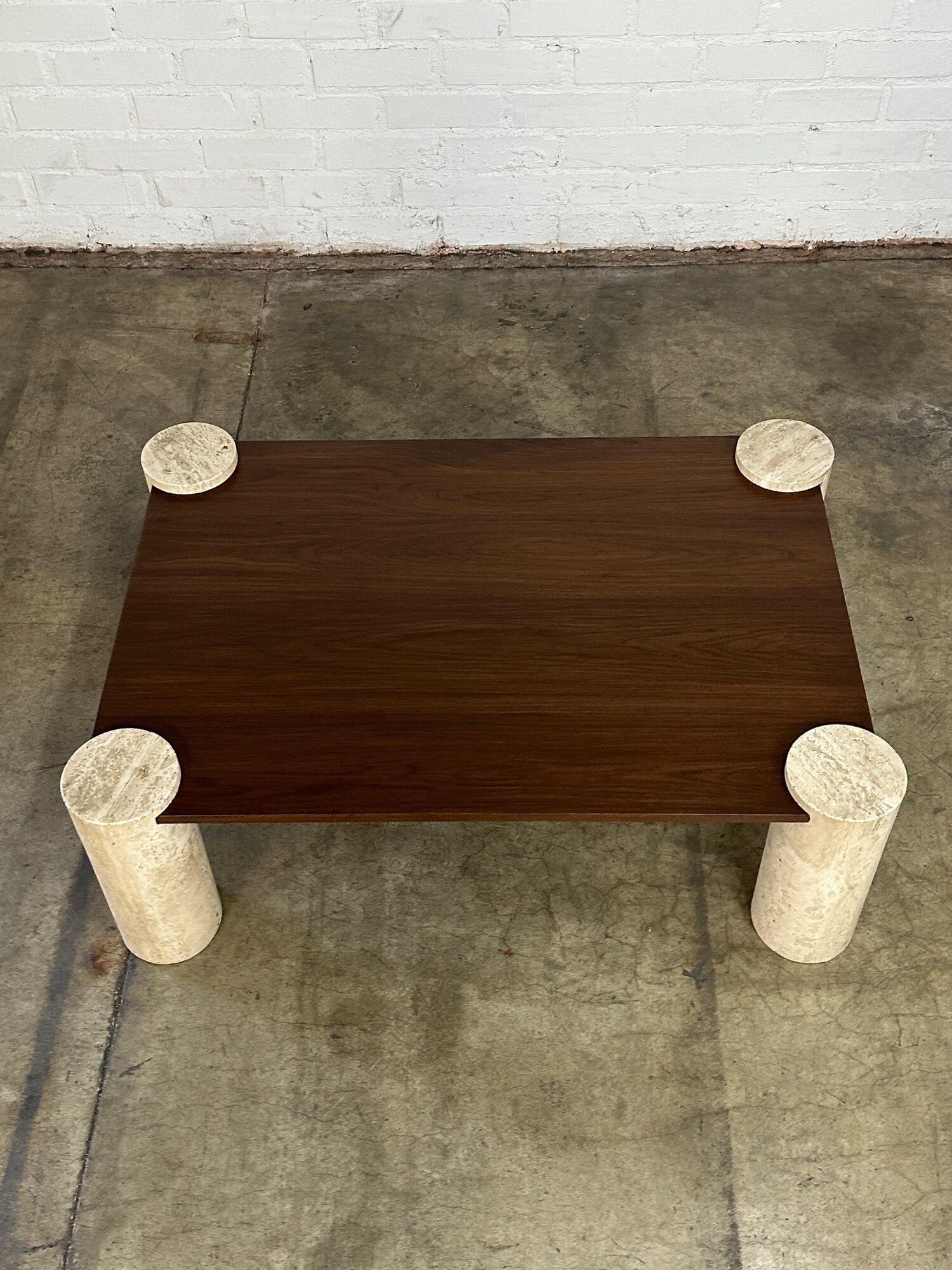 Walnut and Travertine Coffee Table For Sale 1