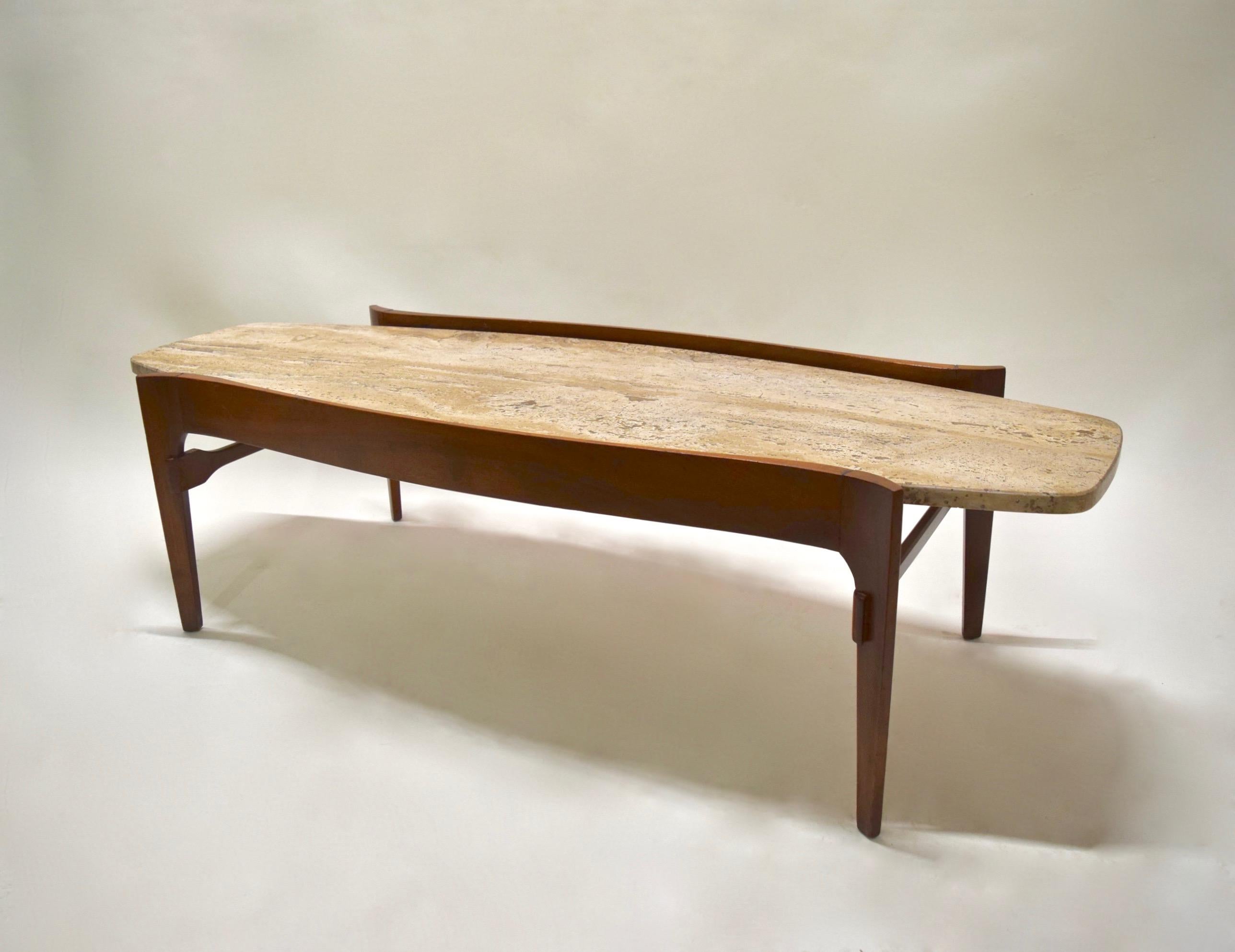 American Walnut and Travertine Coffee Table, USA, 1950s