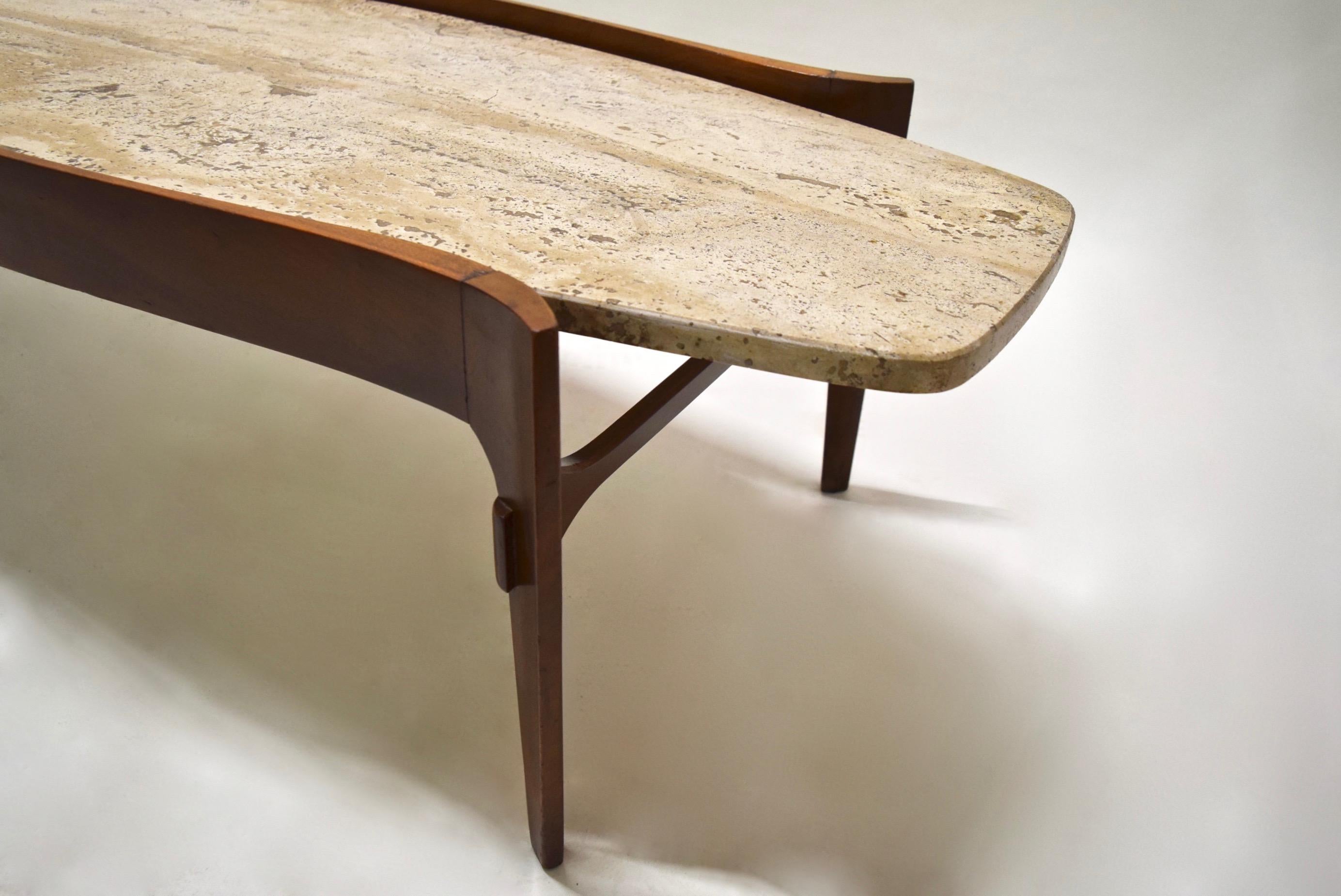 Walnut and Travertine Coffee Table, USA, 1950s In Good Condition In Jersey City, NJ