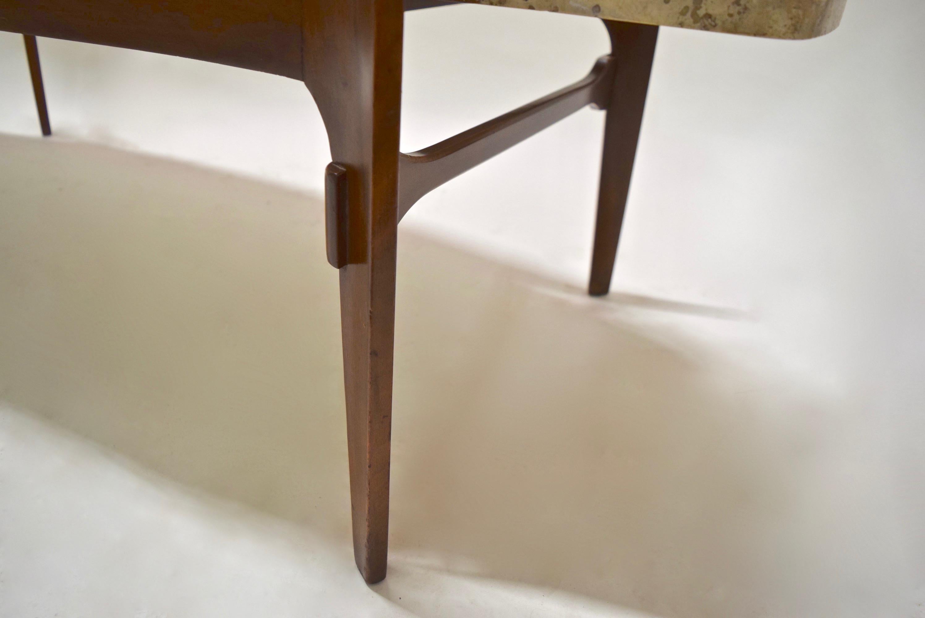 Mid-20th Century Walnut and Travertine Coffee Table, USA, 1950s