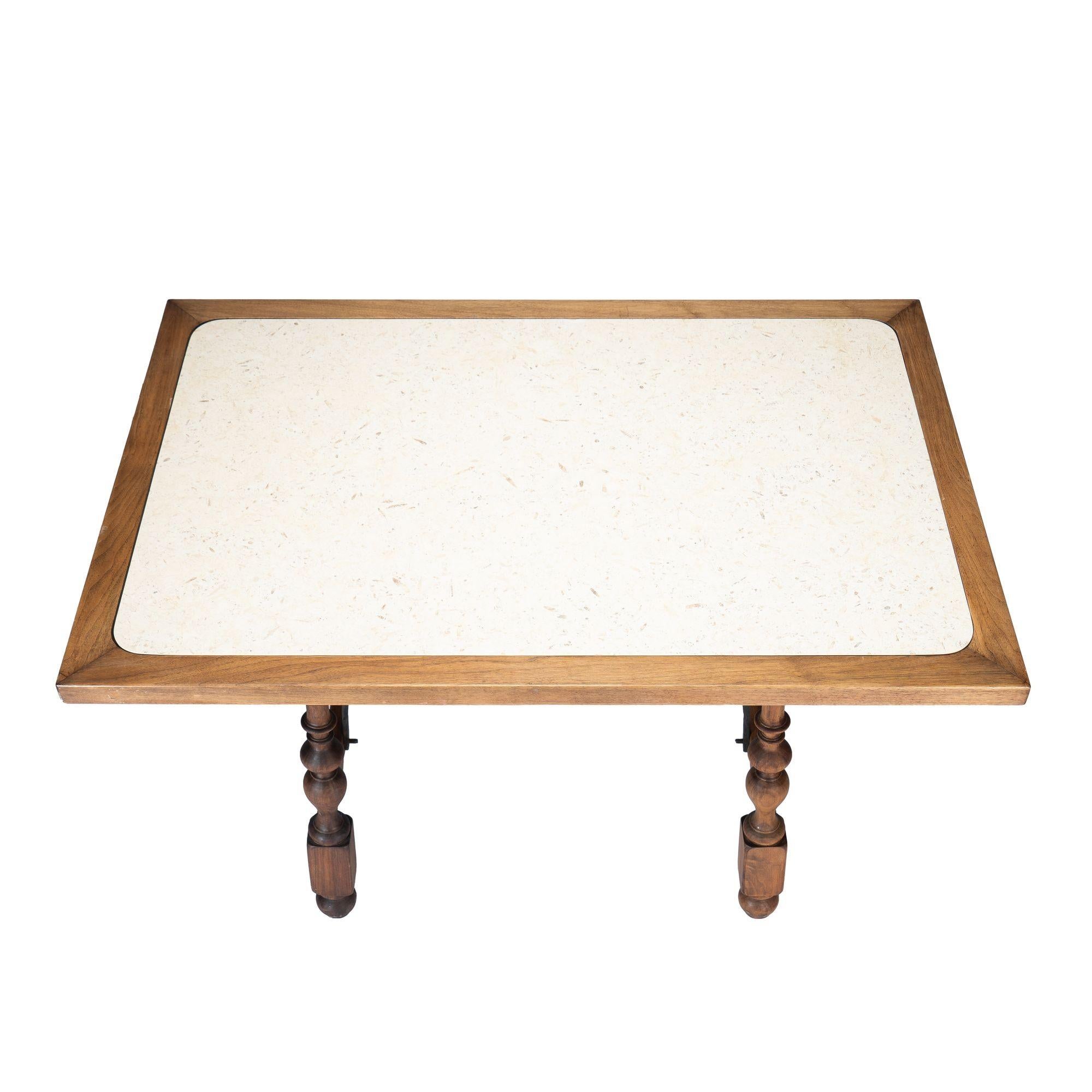 Walnut and travertine marble top table in the Spanish Baroque taste, 1925 For Sale 2