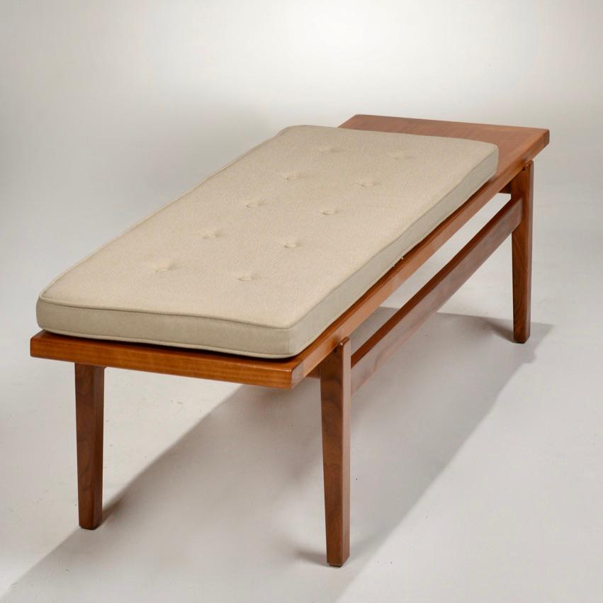 American Walnut and Upholstered Bench by Jens Risom