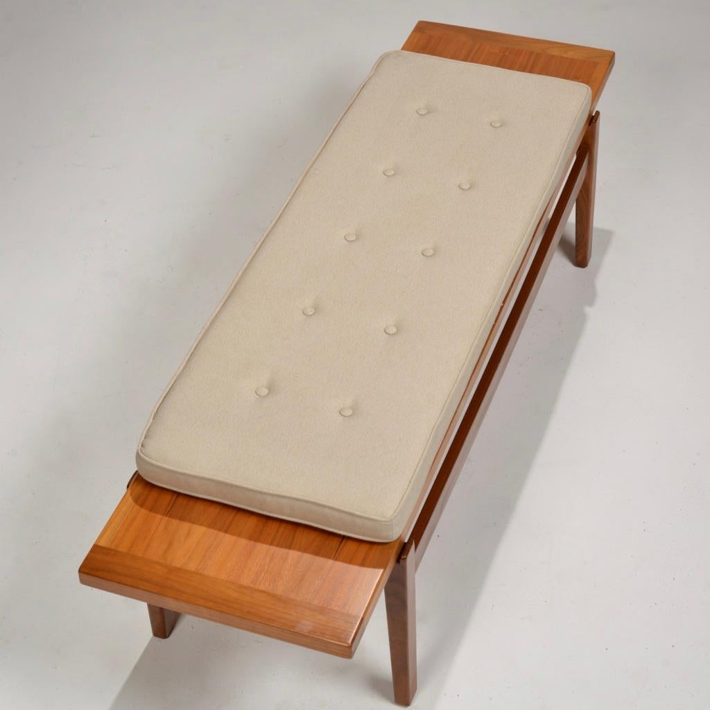 Contemporary Walnut and Upholstered Bench by Jens Risom