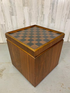 Walnut and Vinyl Chess Table with Storage