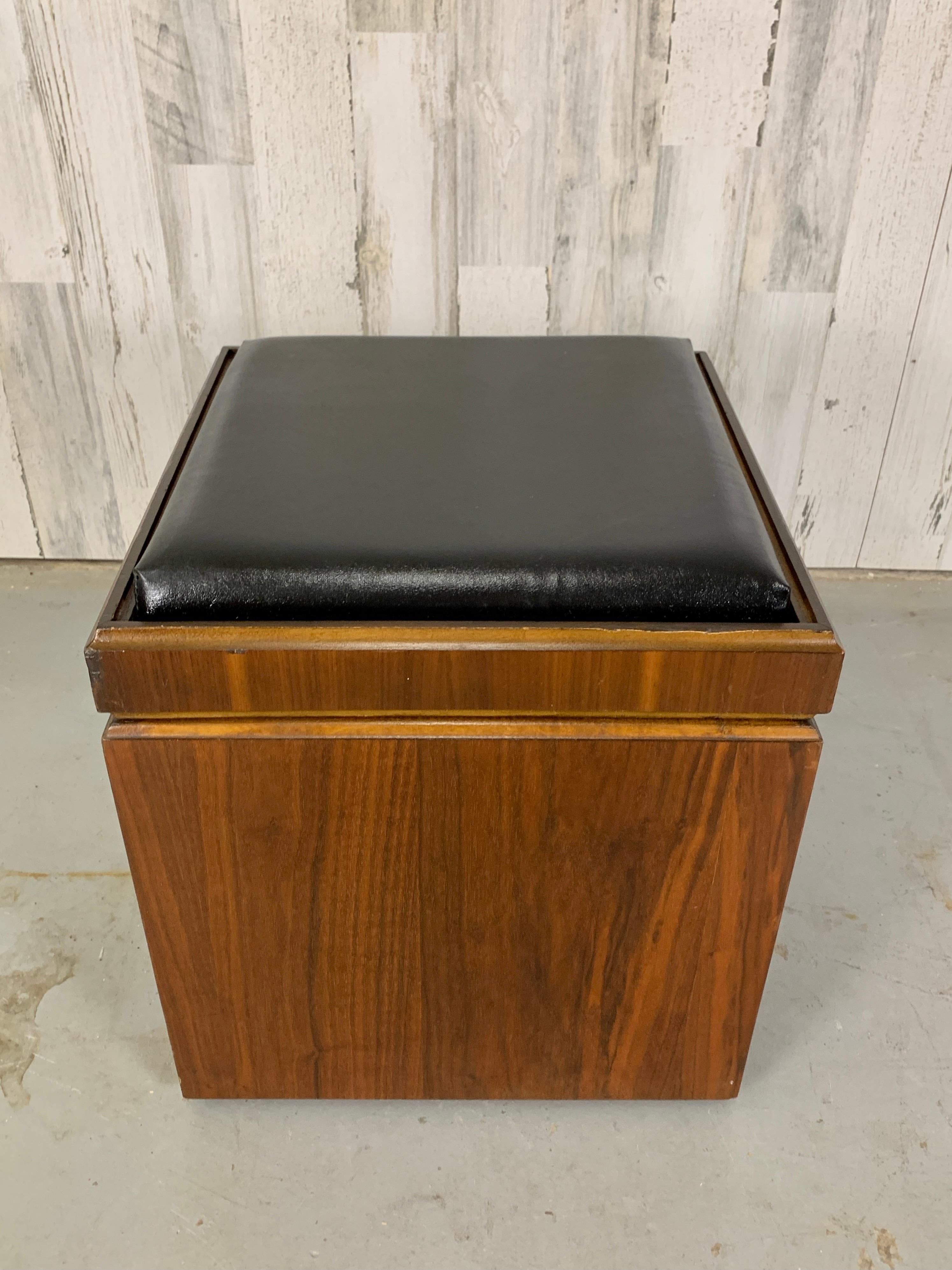 Walnut and Vinyl Chess Table with Storage In Good Condition In Denton, TX