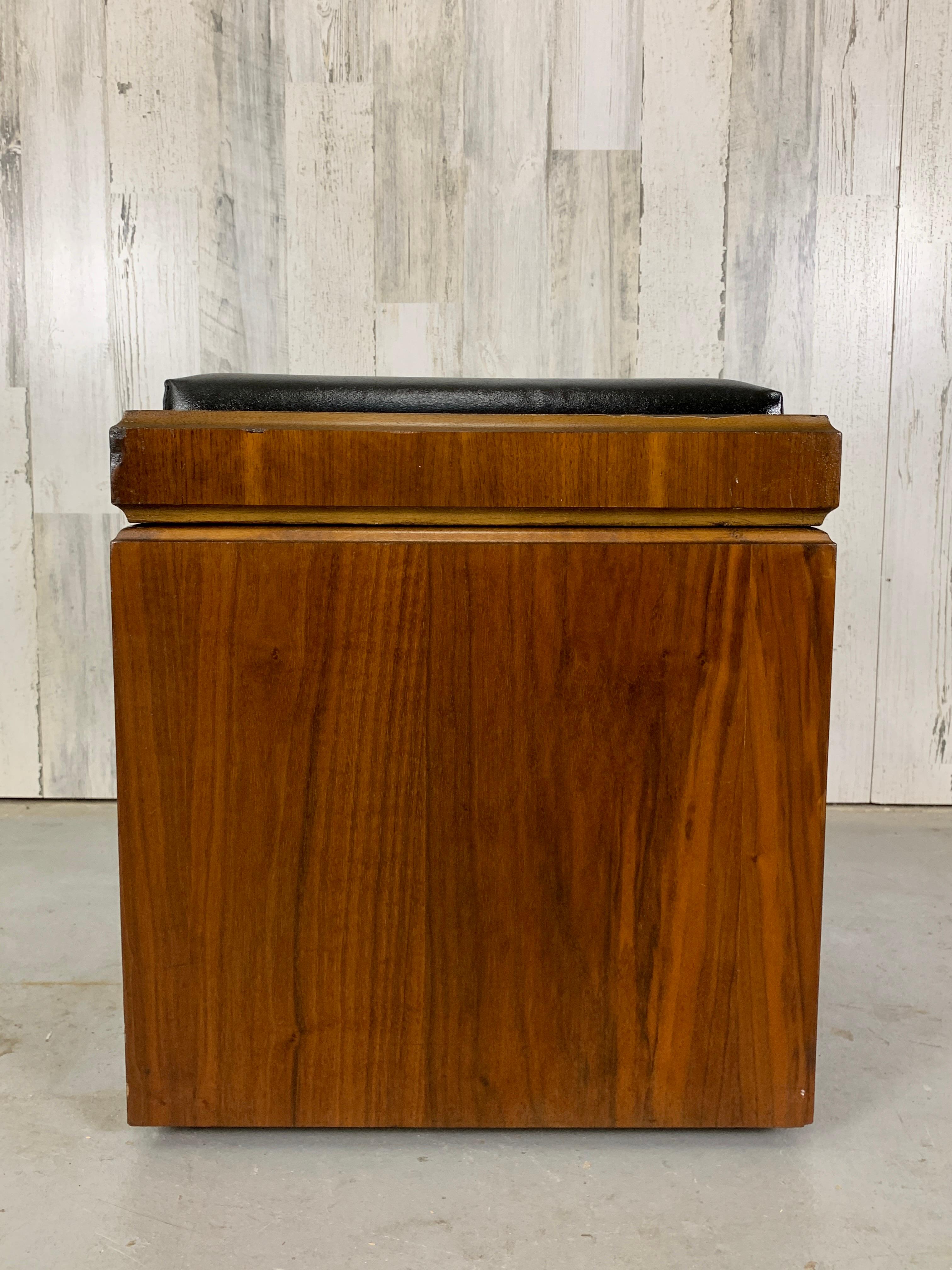 20th Century Walnut and Vinyl Chess Table with Storage