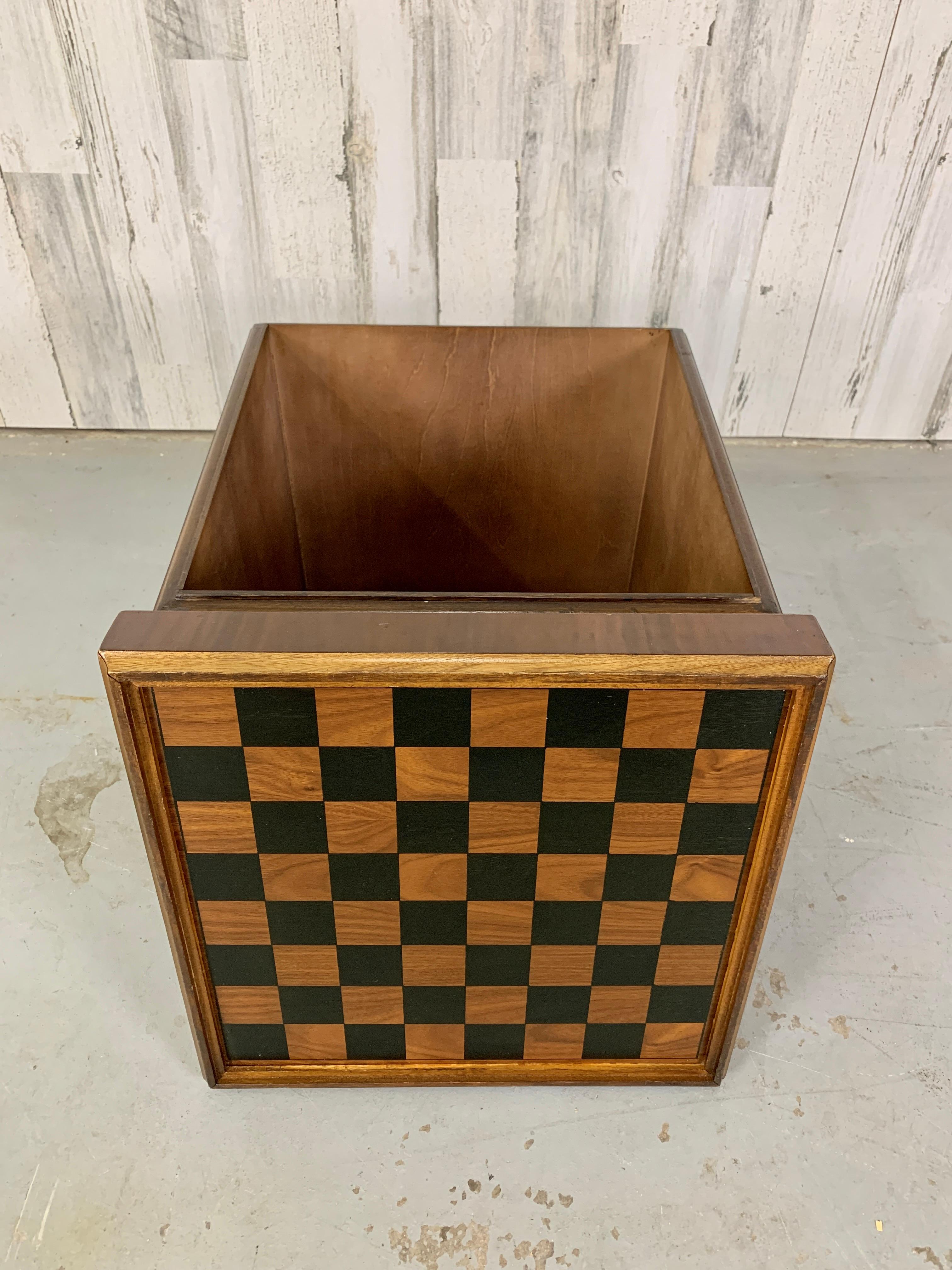 Walnut and Vinyl Chess Table with Storage 1
