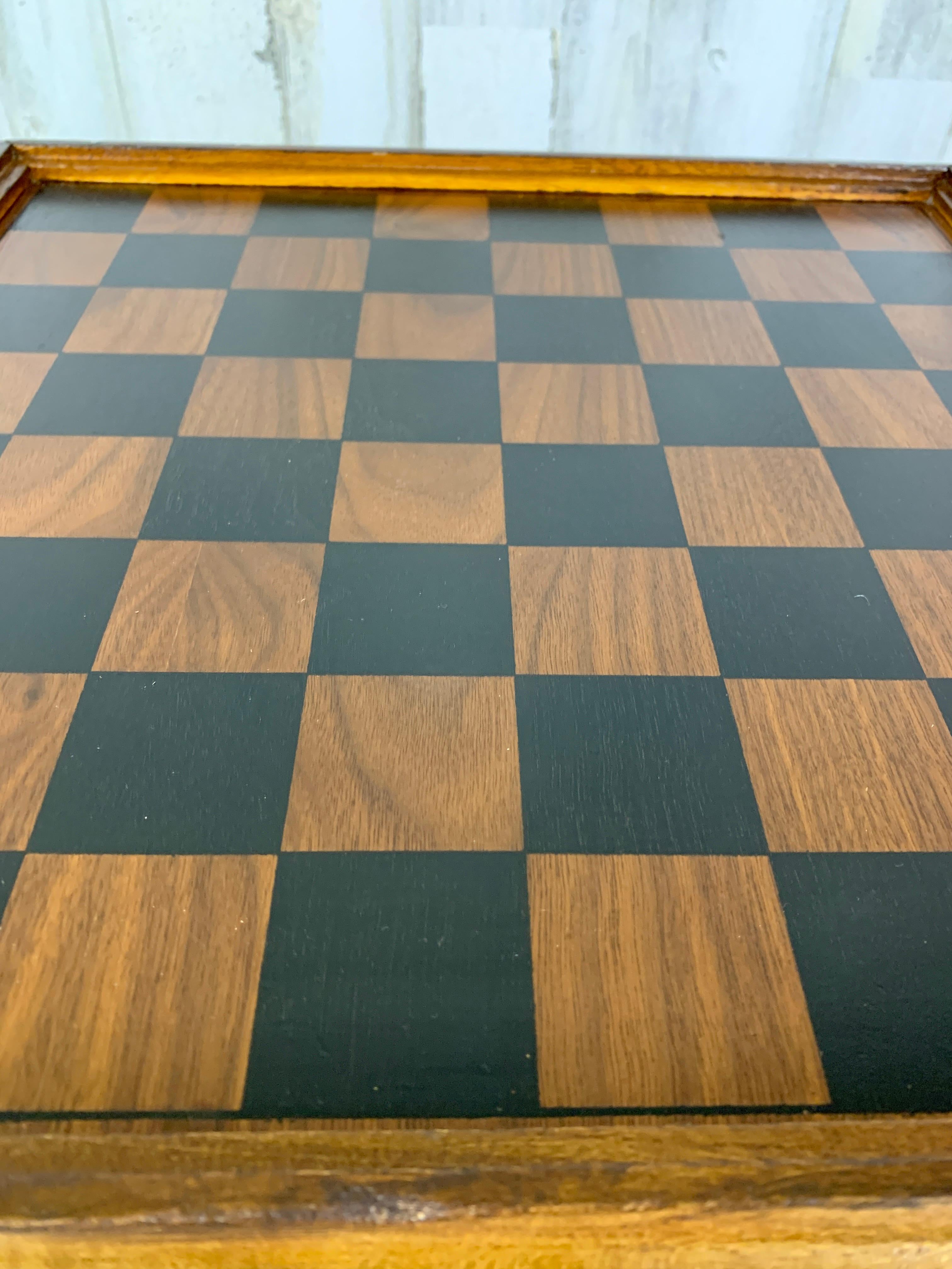 Walnut and Vinyl Chess Table with Storage 2