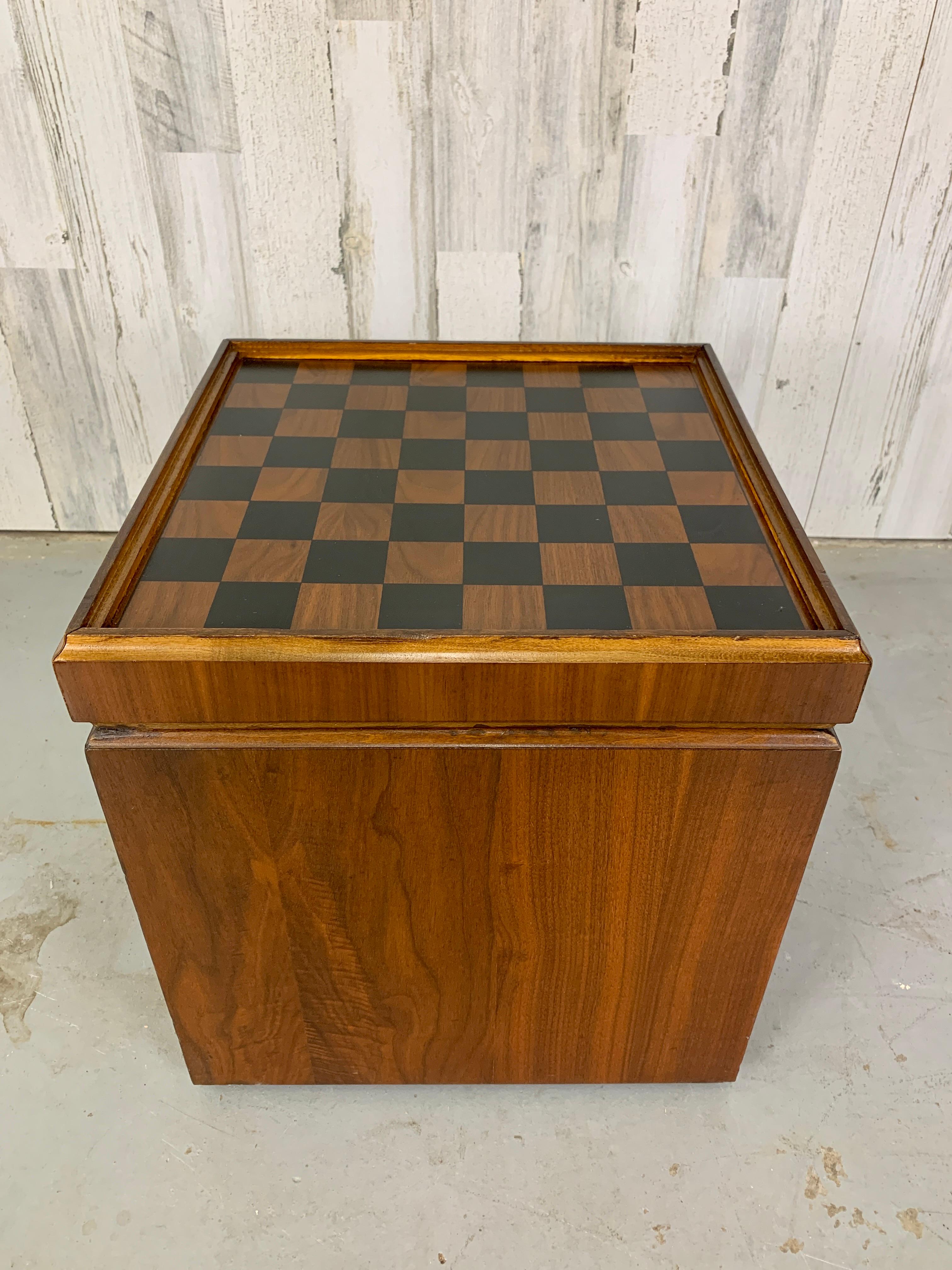 Walnut and Vinyl Chess Table with Storage 3