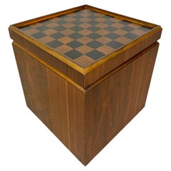 Walnut and Vinyl Chess Table with Storage