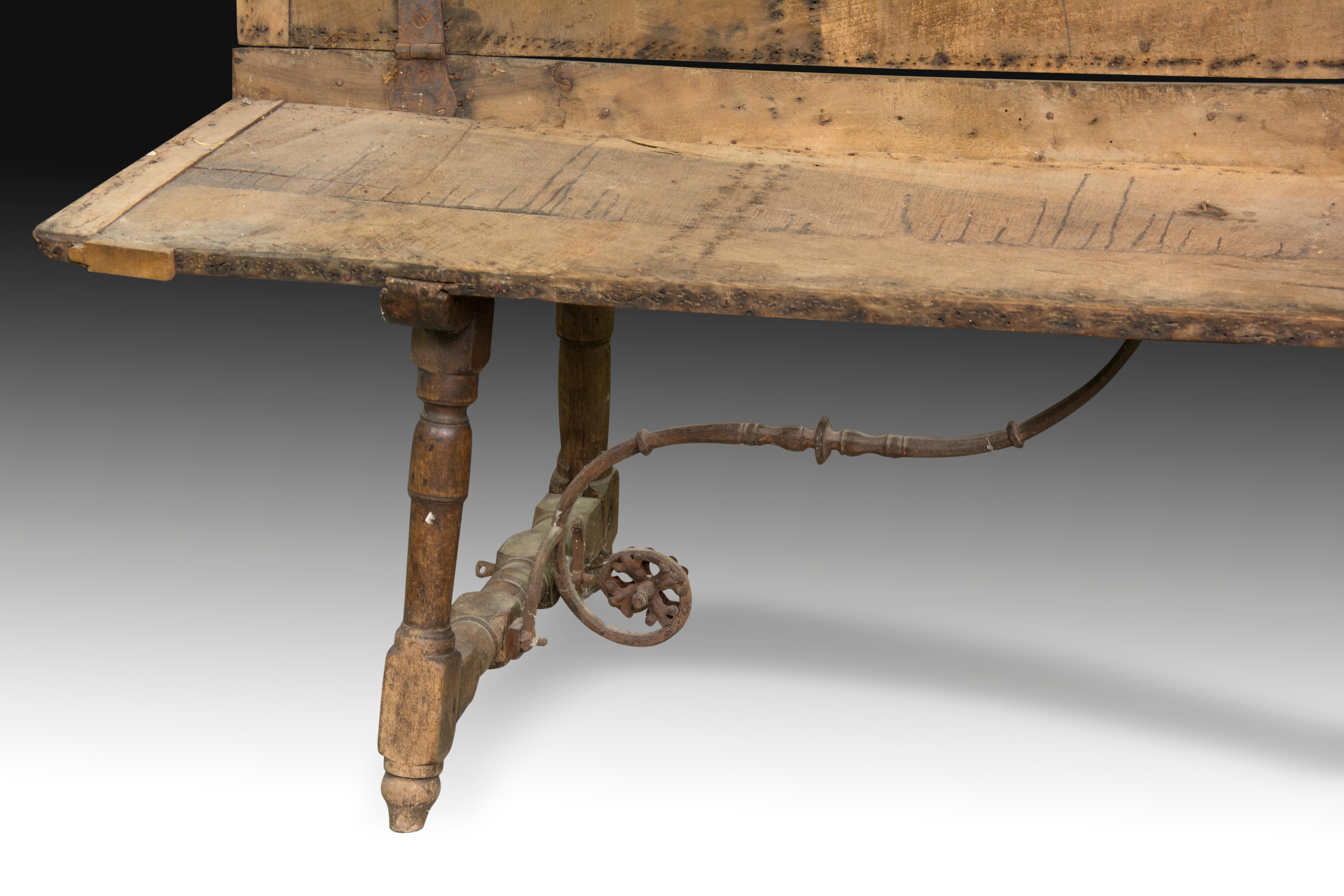 Baroque Walnut and Wrought Iron Bench, 17th Century