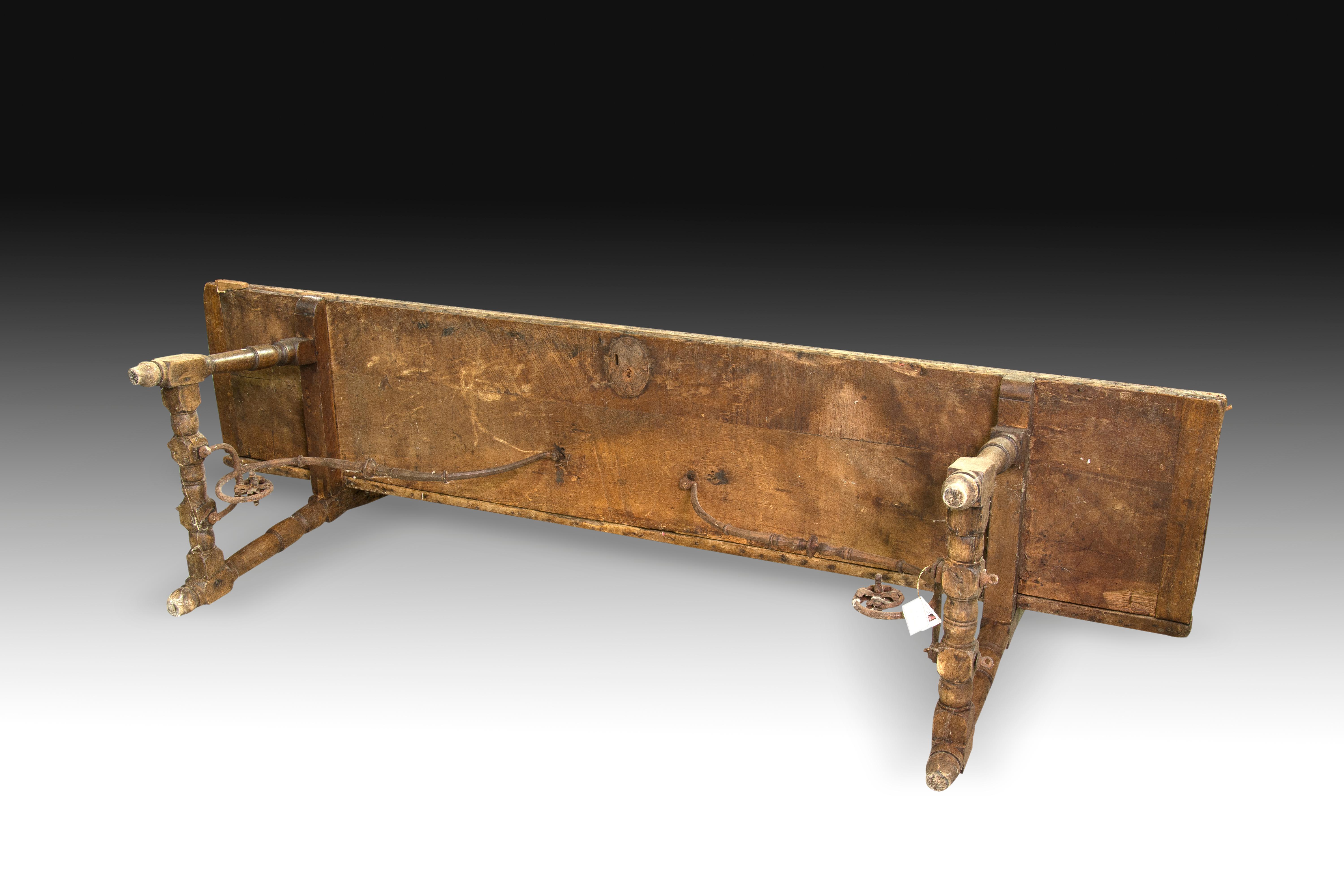 18th Century and Earlier Walnut and Wrought Iron Bench, 17th Century