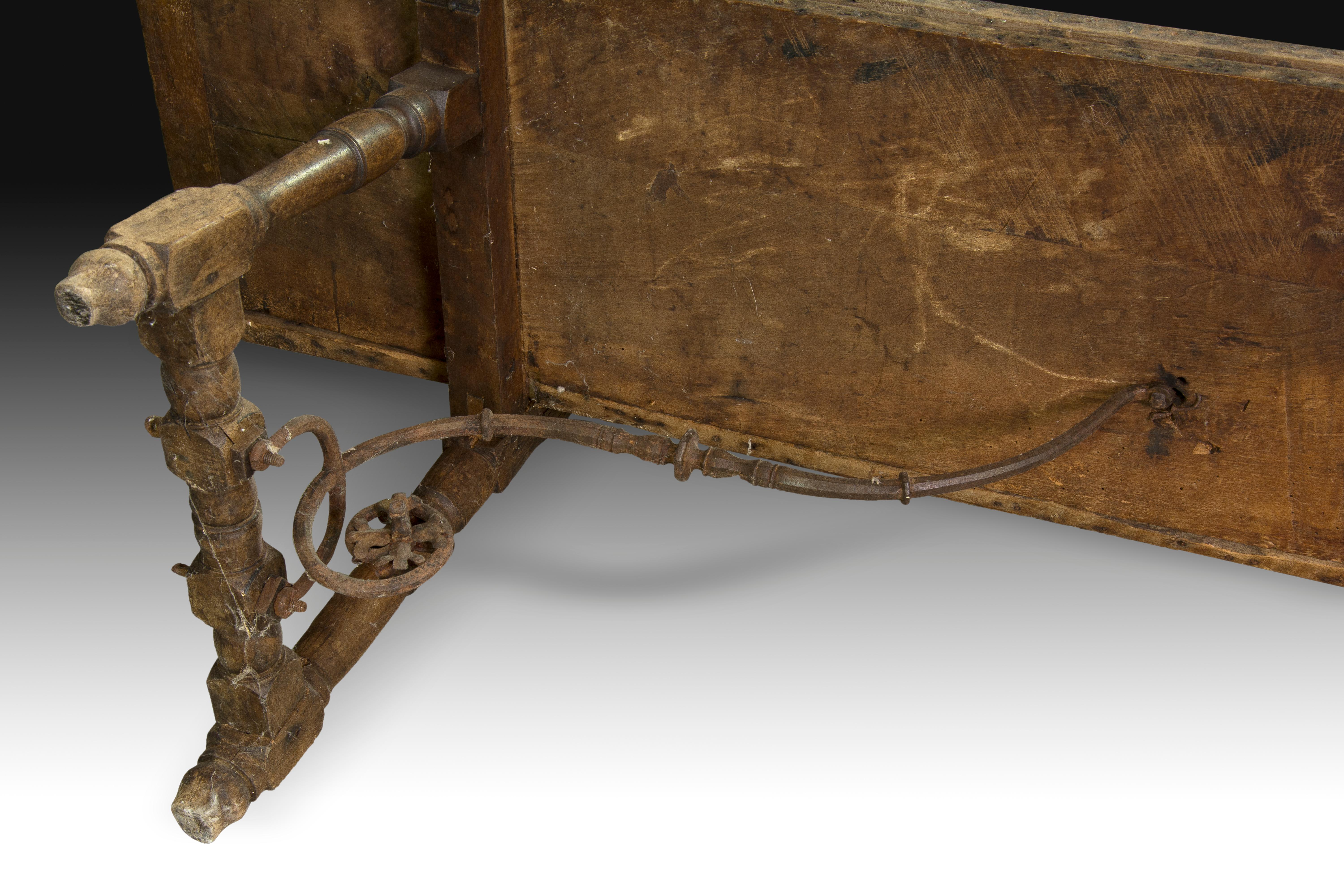 Walnut and Wrought Iron Bench, 17th Century 1