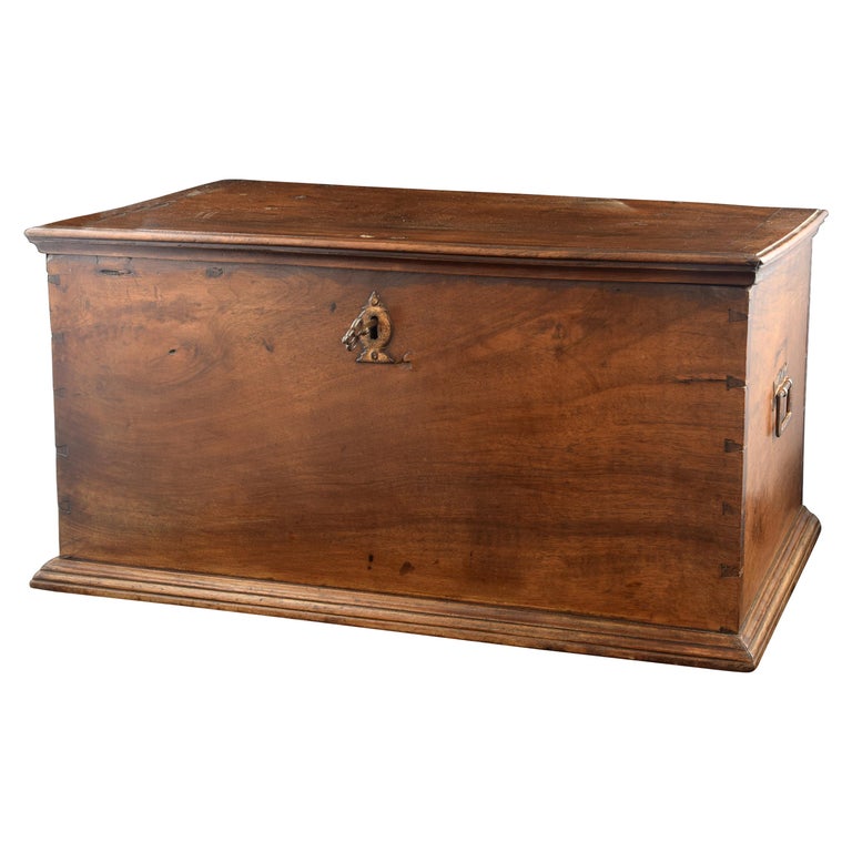 Walnut and Wrought Iron Chest, Spain, 17th Century For Sale