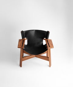 Walnut Armchair by Adriane Escarfullery with Black Leather Seat