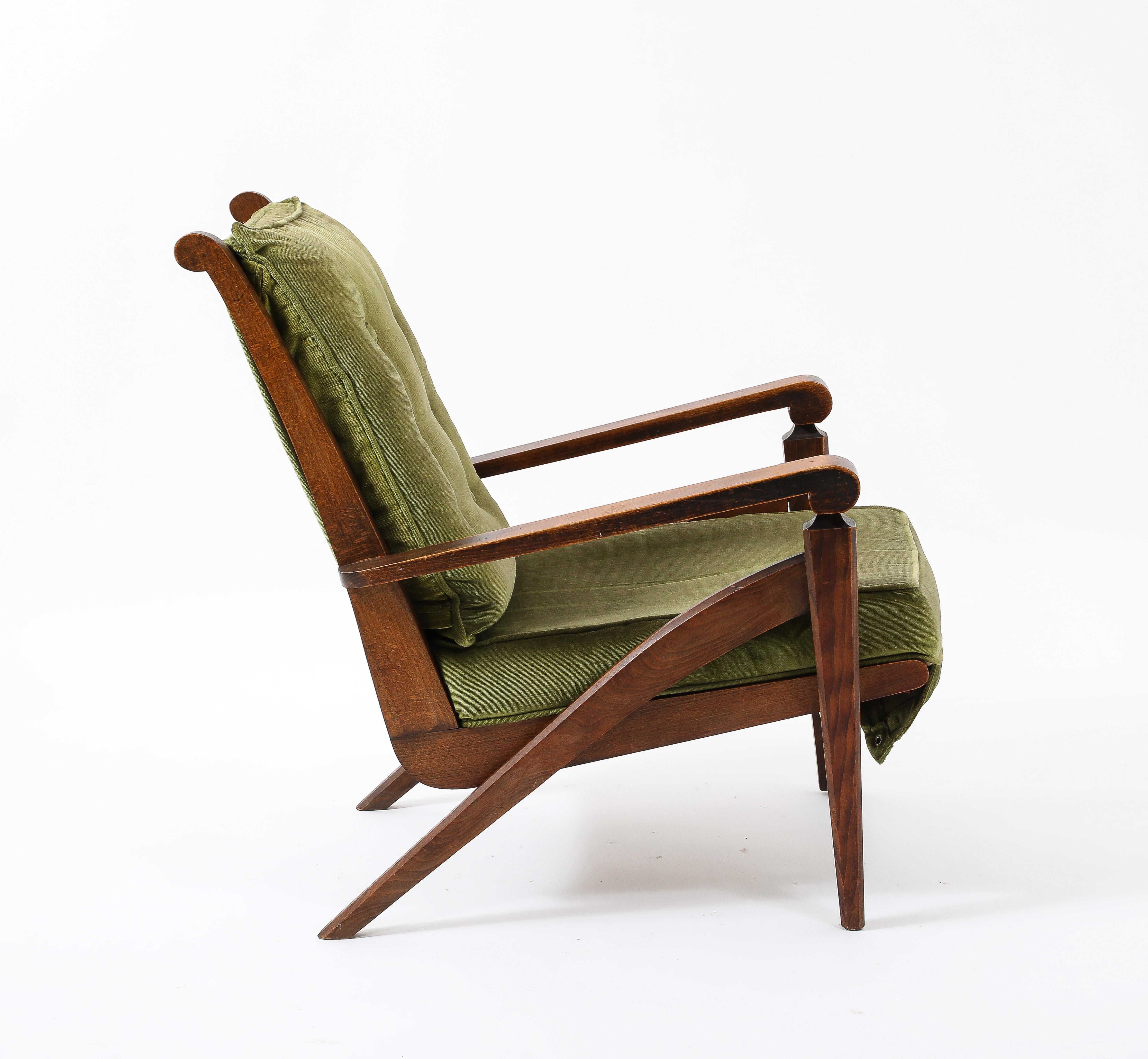 Walnut Armchair w. Velvet Upholstery in style of André Arbus - France 1950's For Sale 5