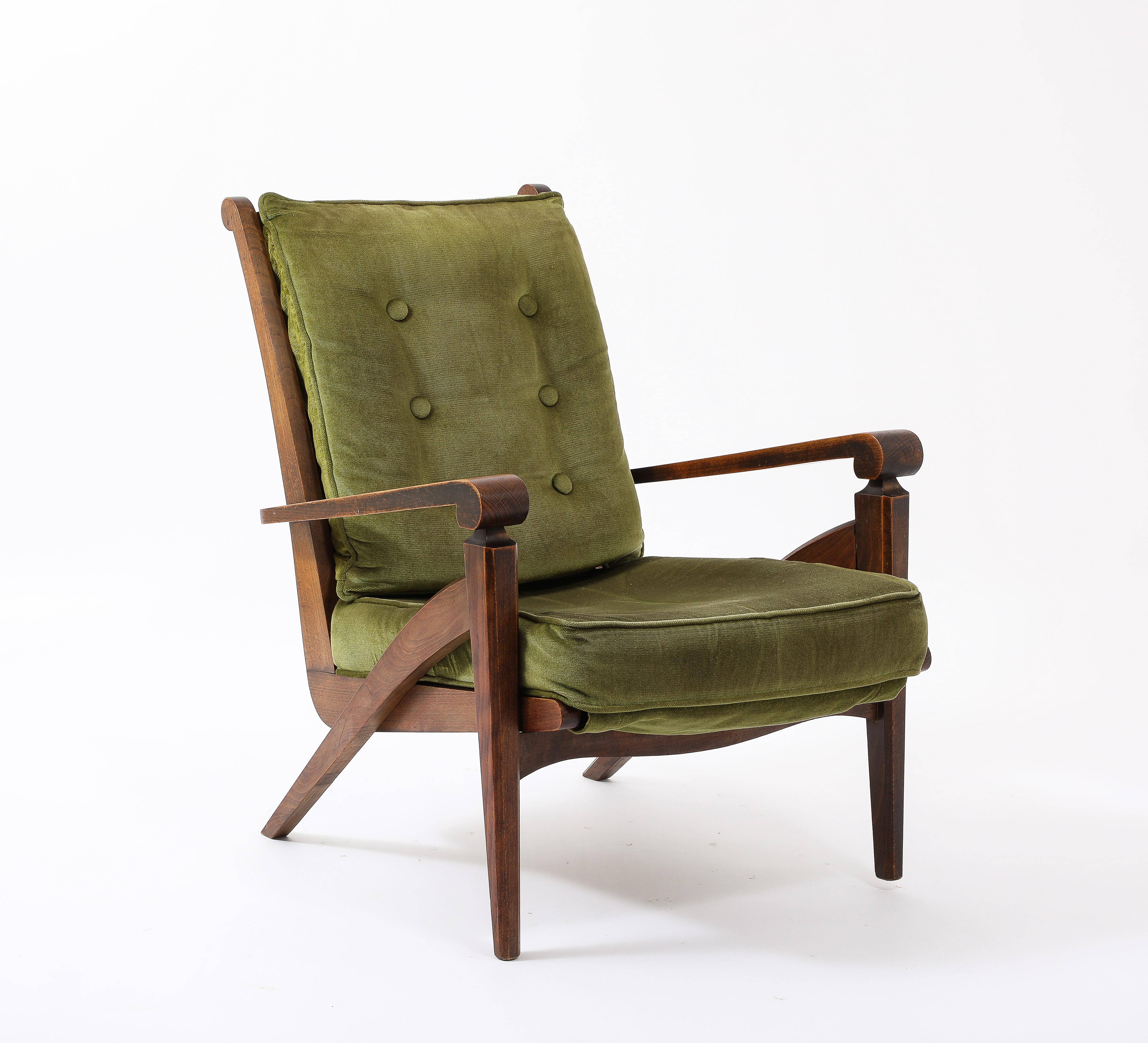 Walnut Armchair w. Velvet Upholstery in style of André Arbus - France 1950's For Sale 6